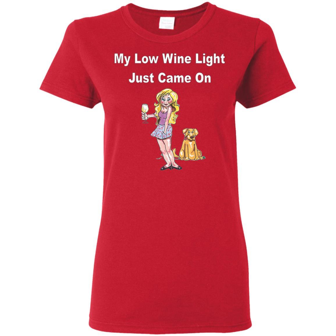 WineyBitches.co 'Low Wine Light Ladies' 5.3 oz. Comfortable Cotton T-Shirt for Women - Perfect for Casual Wear, Wine Tasting & Girls' Night Out