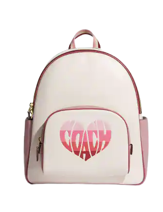 Coach Court Backpack with Stripe Heart Motif - Stylish Women's Leather Backpack for Work, Travel & College | Trendy Designer Handbag for Everyday Use
