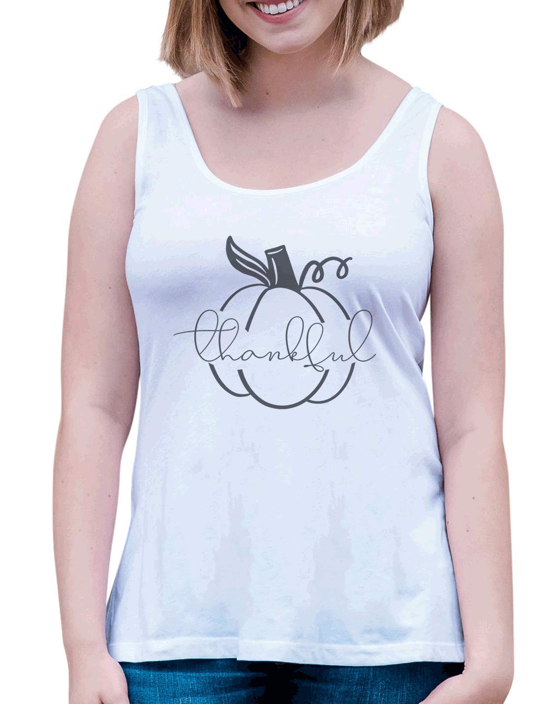7 ate 9 Apparel Women's Thankful Pumpkin Silhouette T-Shirt | Fall Thanksgiving Graphic Tee | Casual Comfort Fit Cotton Top for Autumn Outings, Pumpkin Patch Visits & Cozy Seasonal Style