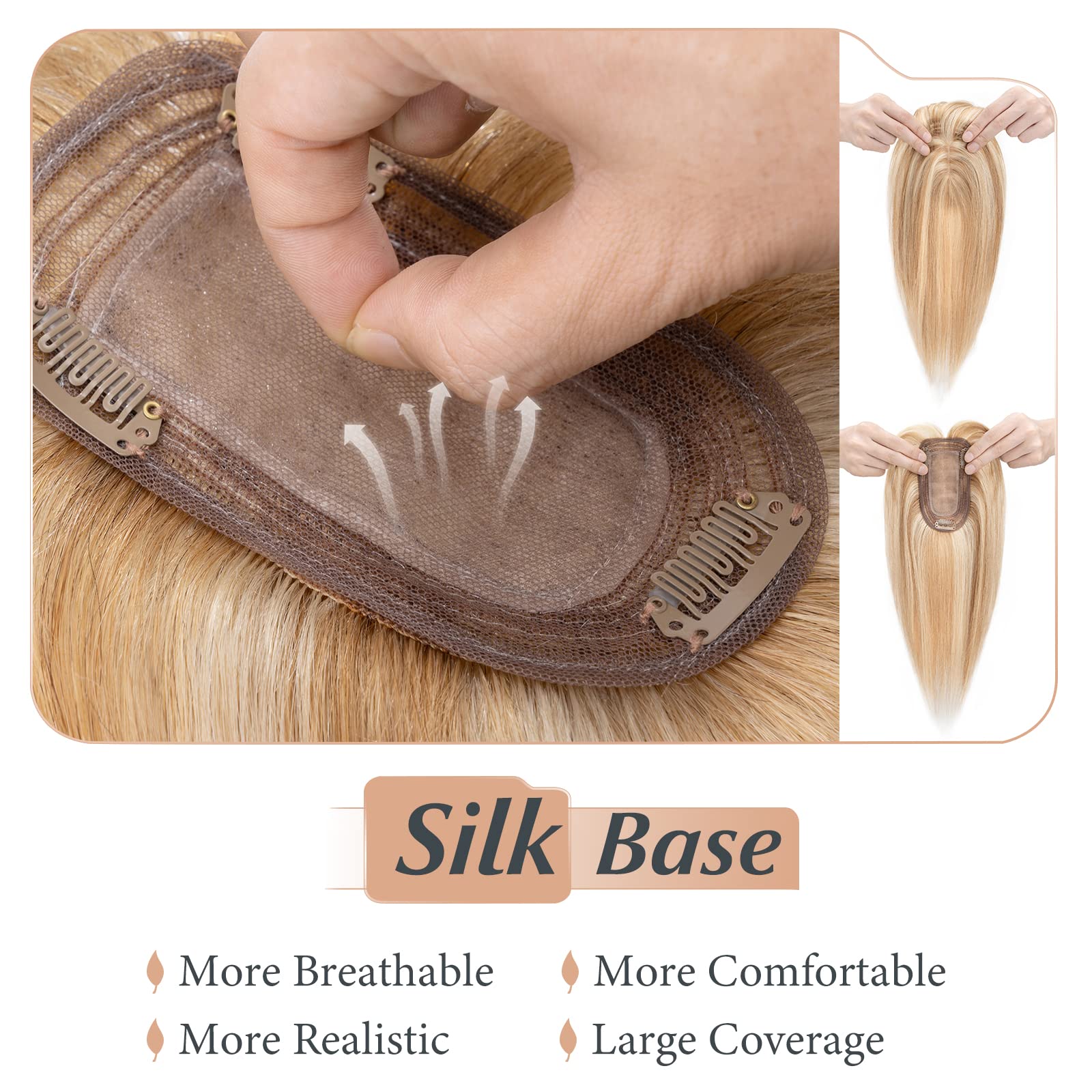 Benehair Clip-in Human Hair Toppers with Bangs - 12 Inch Straight Hairpieces for Thinning Hair & Gray Coverage - Golden Brown & Bleach Blonde #12P613 - Perfect for Daily Wear, Parties & Special Occasions
