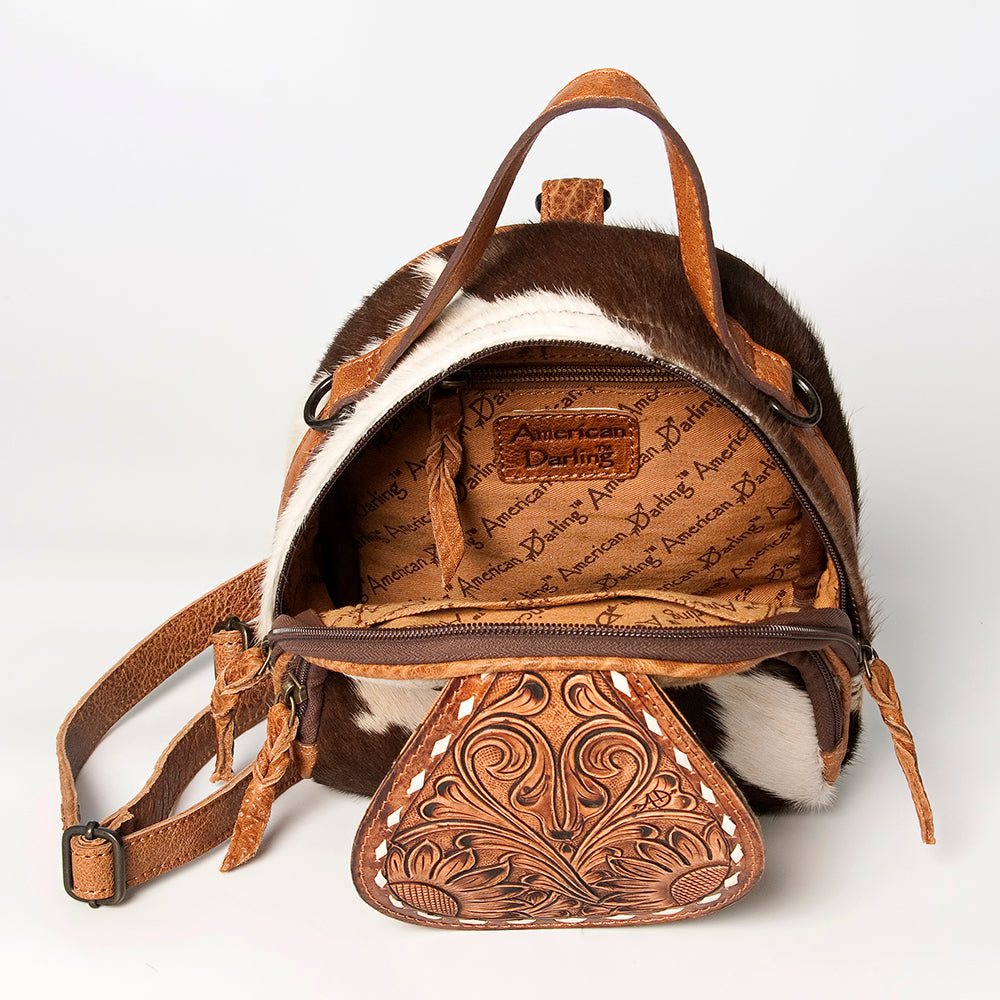 **American Darling Genuine Leather Women's Western Handbag – Hand-Tooled Hair-On Cowhide Purse for Casual & Country Style Outfits**