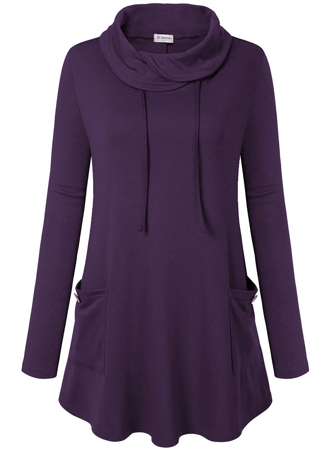 Bulotus Women's Long Sleeve Cowl Neck Tunic Top with Pockets - Casual Loose Fit Blouse for Work, Office & Everyday Wear | Comfortable Stretch Fabric for Fall & Winter Seasons