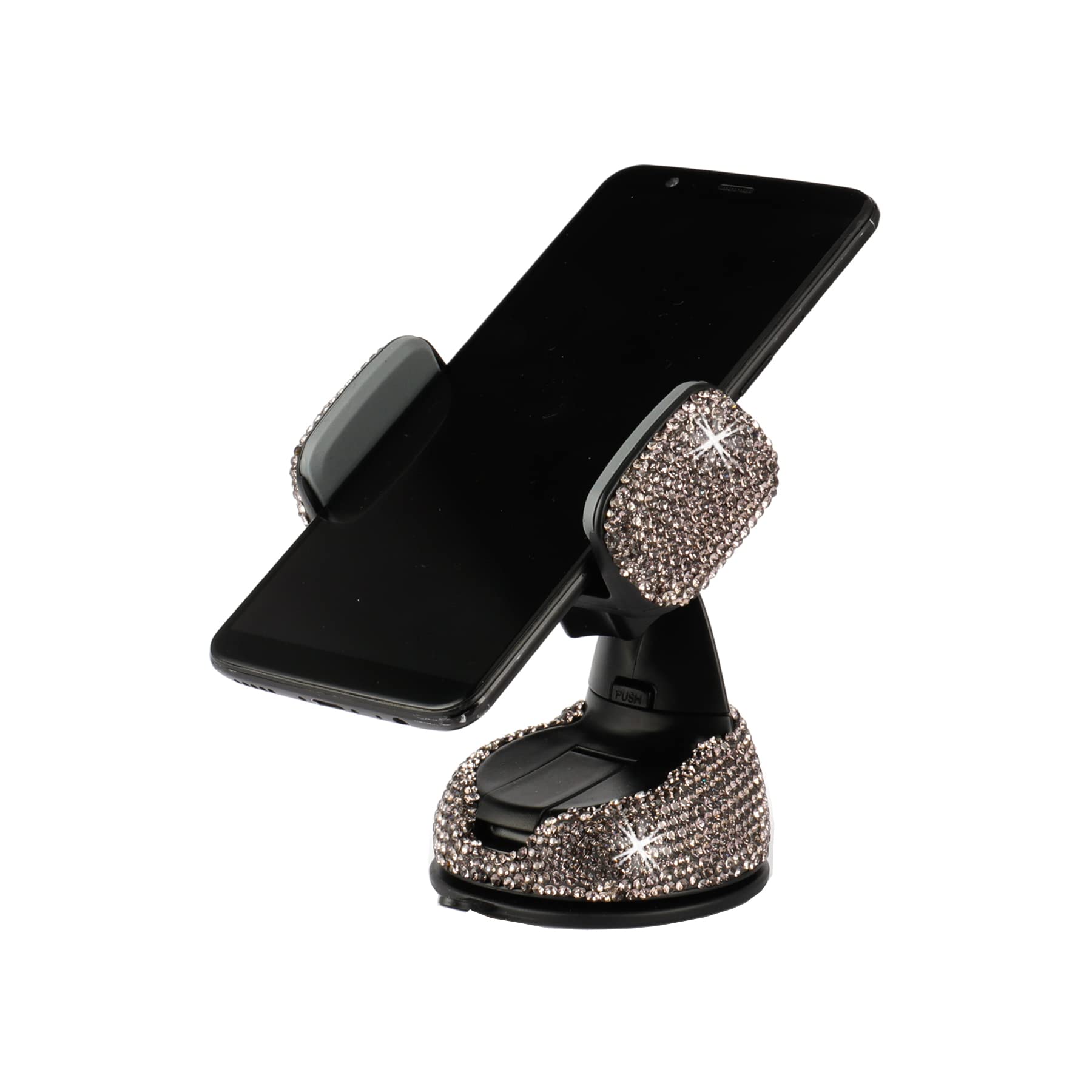 Universal Bling Car Phone Holder - 360° Adjustable Phone Mount with Extra Air Vent Base, Crystal Car Interior Decor for Windshield, Dashboard & Vent (Grey) | Perfect for Commuting, Road Trips & Hands-Free Driving