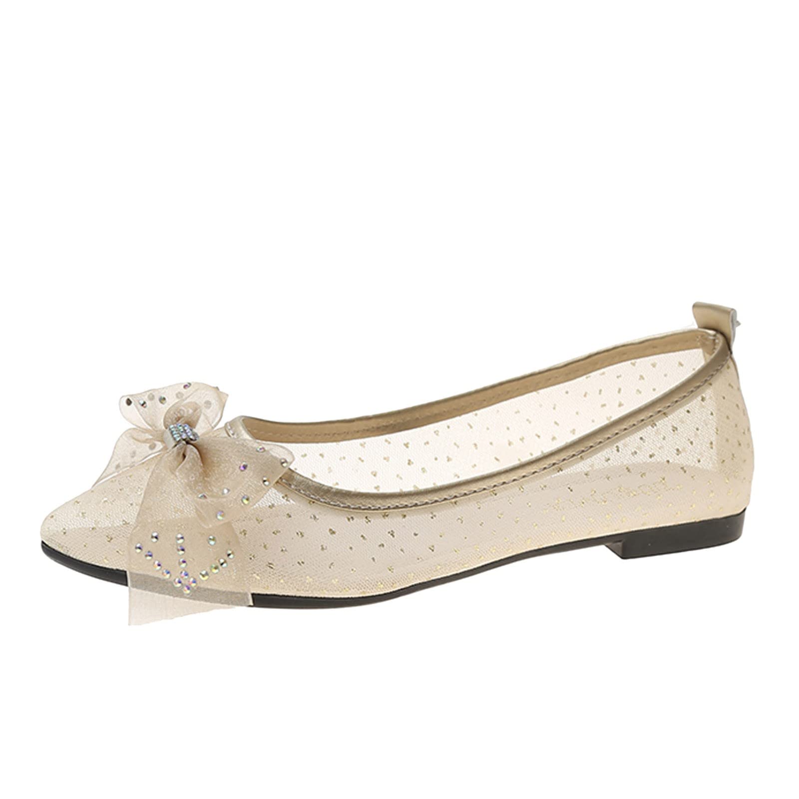 Stylish Women's Summer Casual Shoes - Pointed Toe Rhinestone Bow Flats for Office & Everyday Wear | Lightweight Slip-On Comfortable Shoes for Work, Walking & Special Occasions