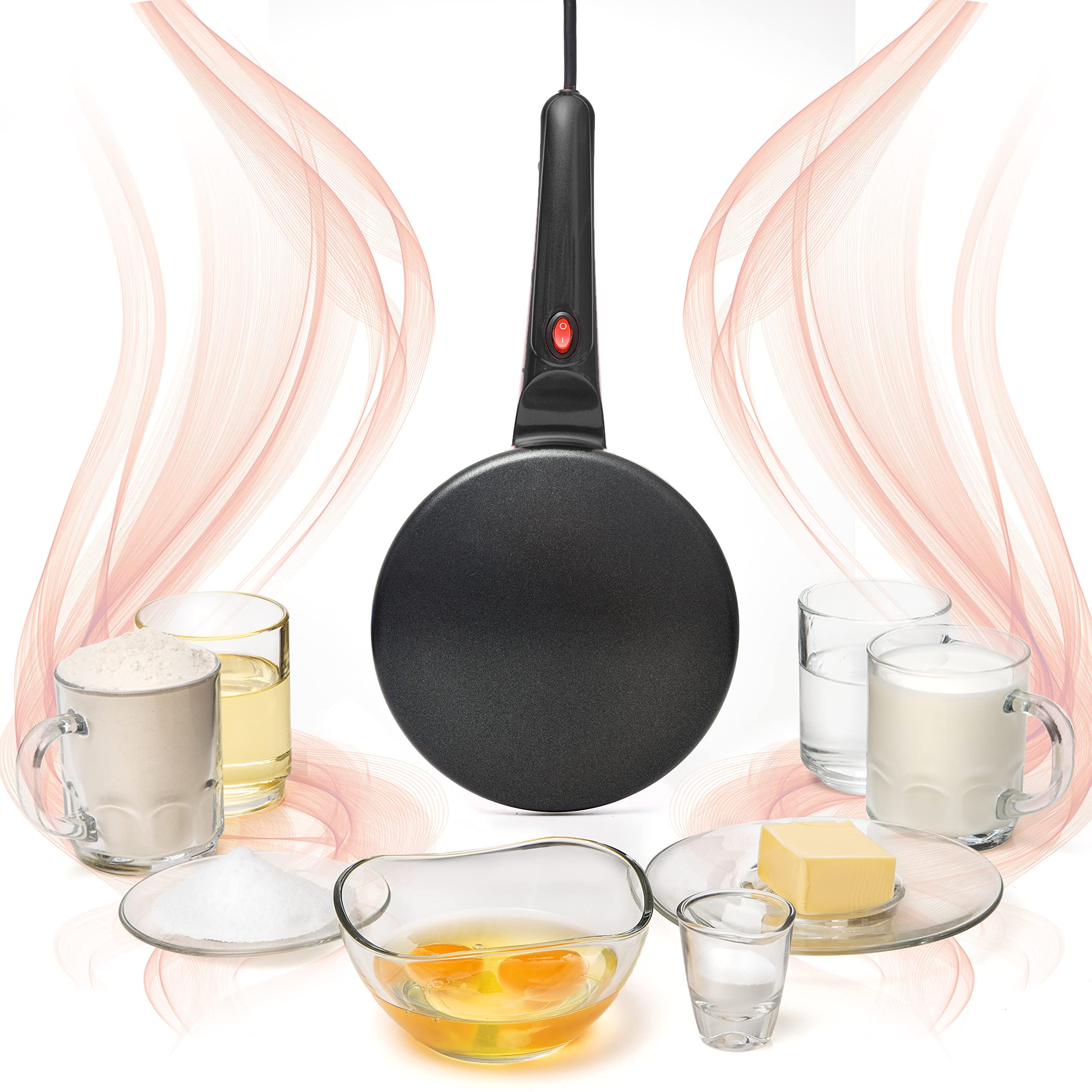 Electric Crepe Maker with Auto Power Off & Non-Stick Coating - Portable Pancake Maker with Automatic Temperature Control & On/Off Switch - Perfect for Breakfast, Brunch, and Dessert Making at Home or Outdoor Cooking