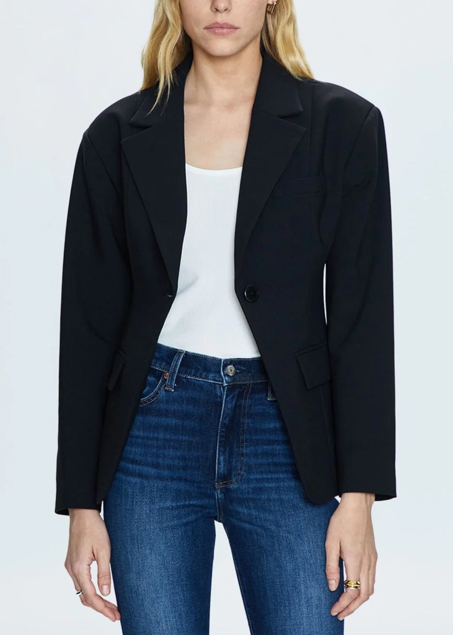 Stassi Cinched Waist Blazer in Black | Pistola Denim | Women's Slim Fit Tailored Jacket for Office & Evening Wear