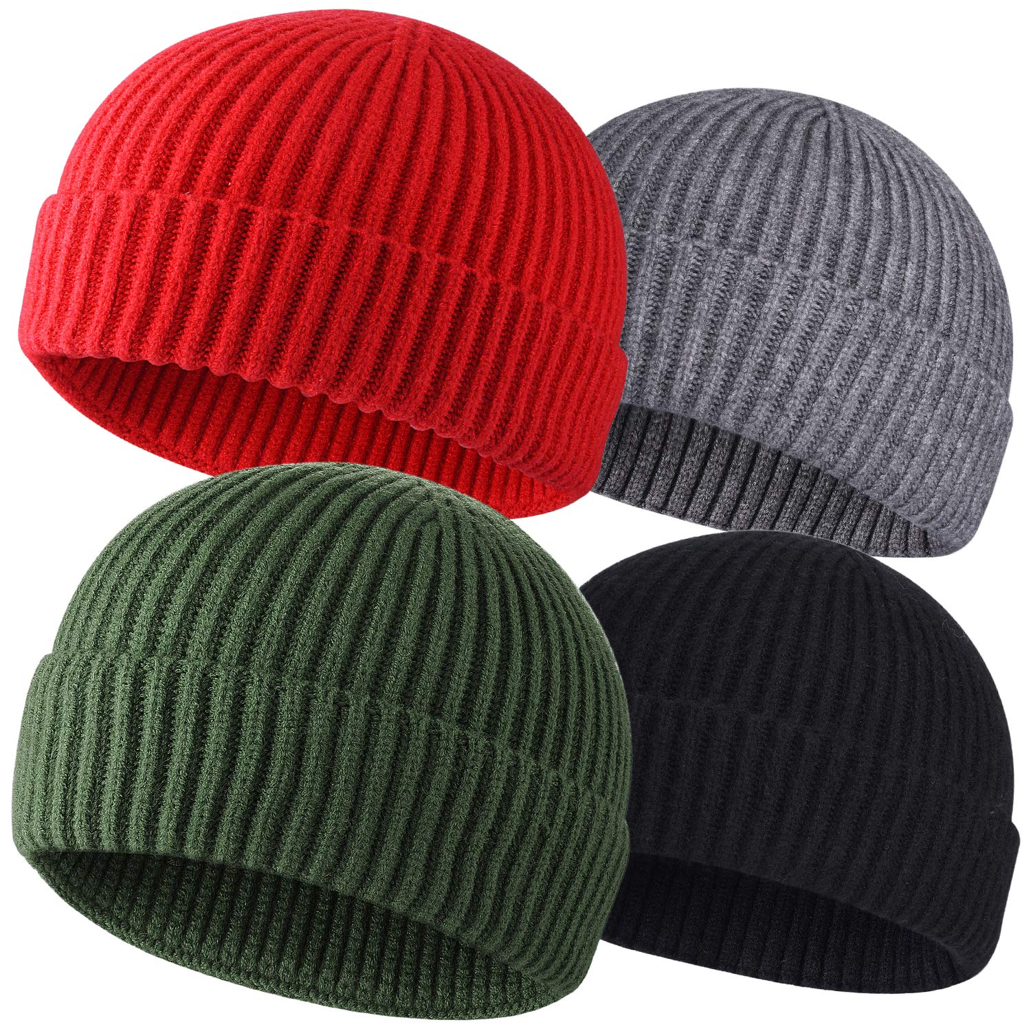 ROYBENS 4 Pack Men's Wool Fisherman Beanie Hats - Winter Knit Short Watch Cap for Warmth & Style | Perfect for Skiing, Hiking and Cold Weather Outdoor Activities