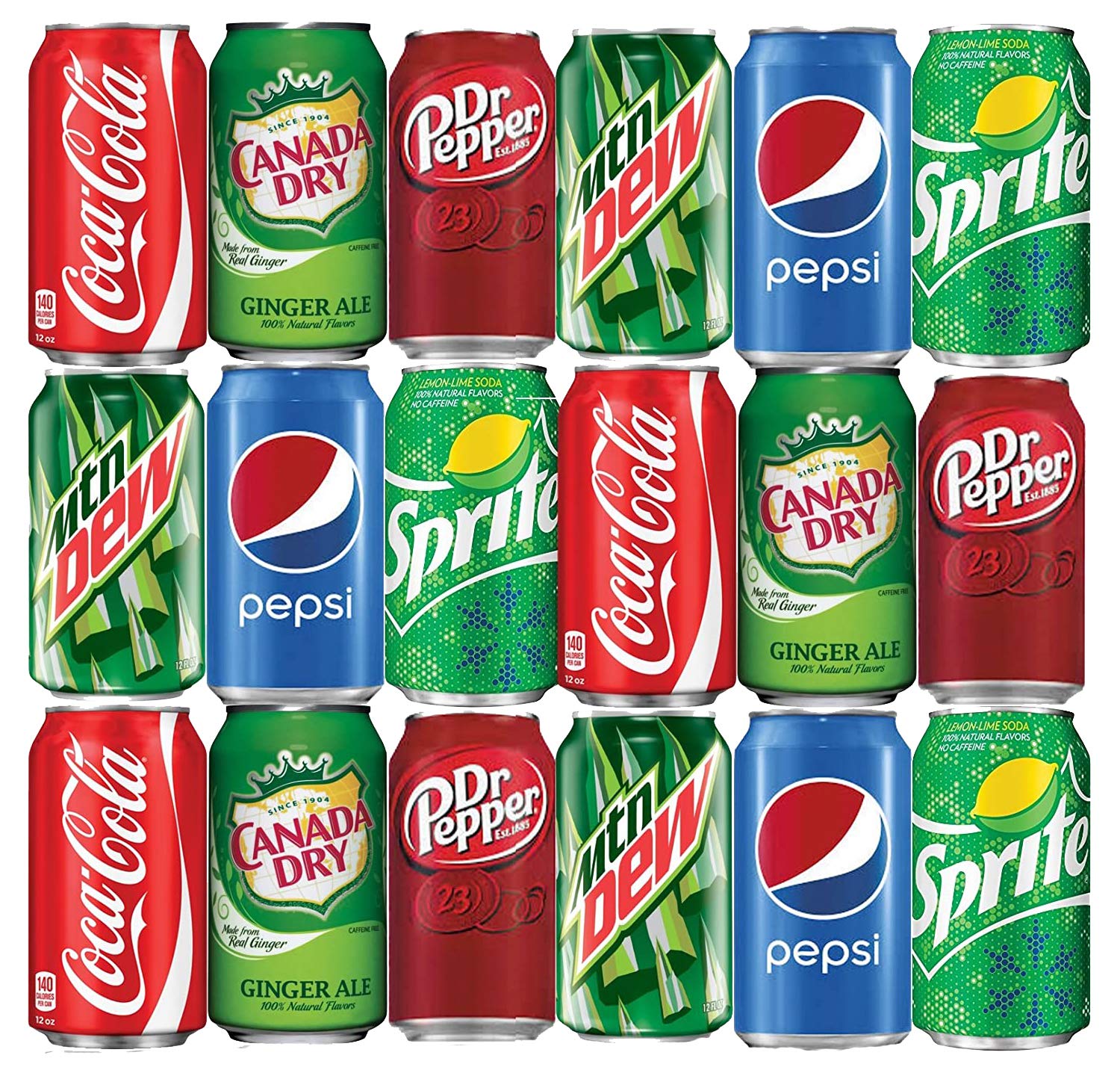 18 Pack BGM Assortment of Soda Refrigerator Restock Kit - Variety Pack of 18 Cans for Home, Office, Parties & Events - Perfect for Stocking Fridges & Entertaining Guests