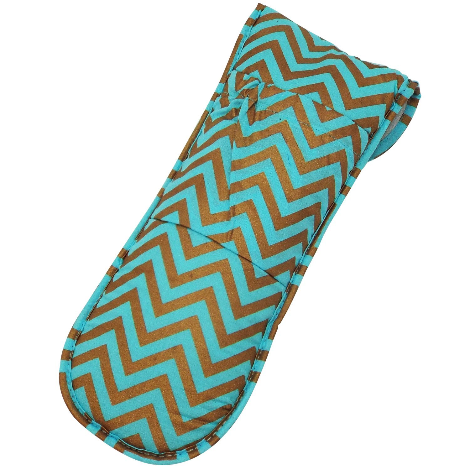 Heat-Resistant Flat Iron Cover - Teal and Bronze Chevron Design | Protective Case for Hair Straighteners | Travel & Home Use