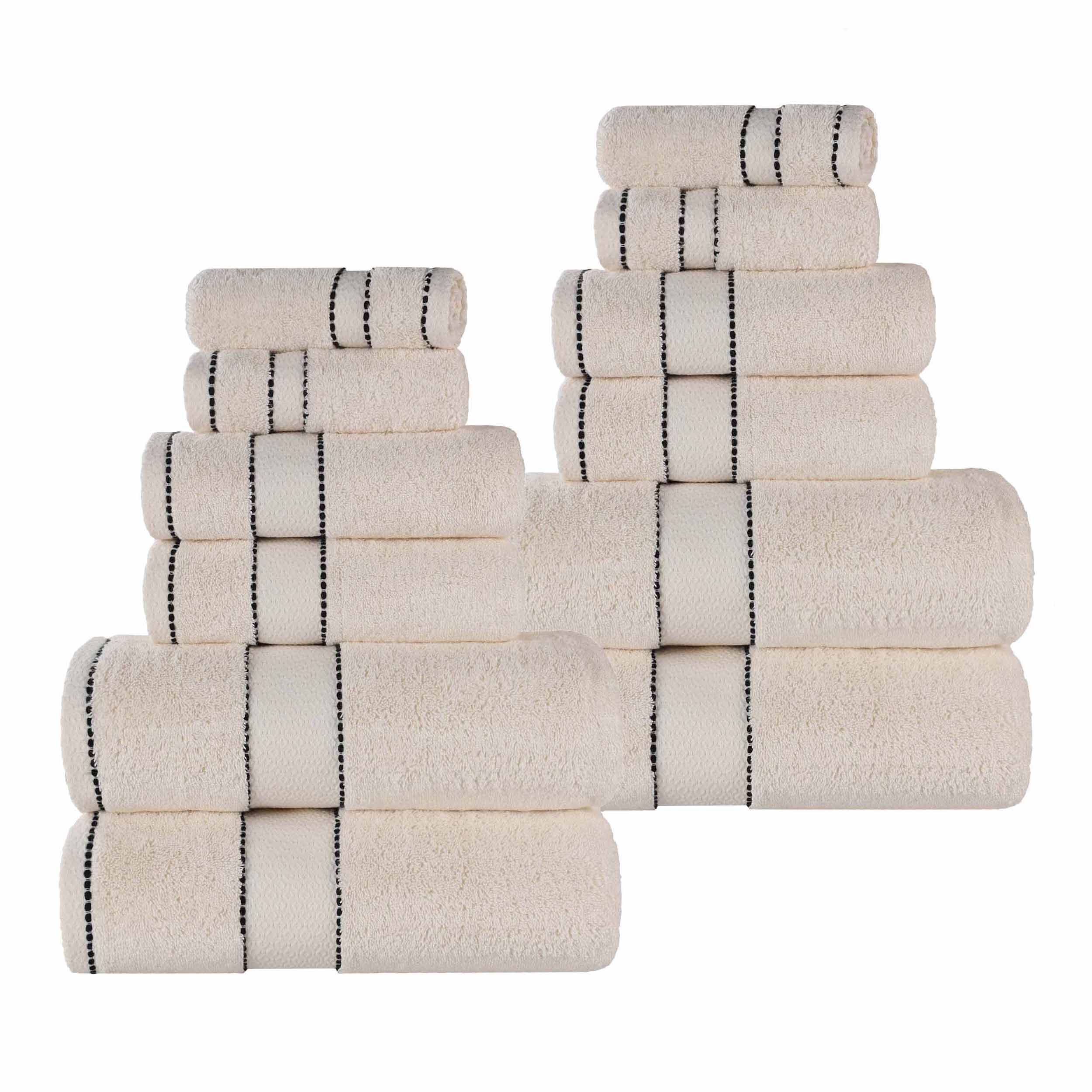 Premium 12-Piece Giza Cotton Dobby Towel Set - Ultra Absorbent Egyptian Cotton Bath Towels for Spa, Hotel & Luxury Home Use