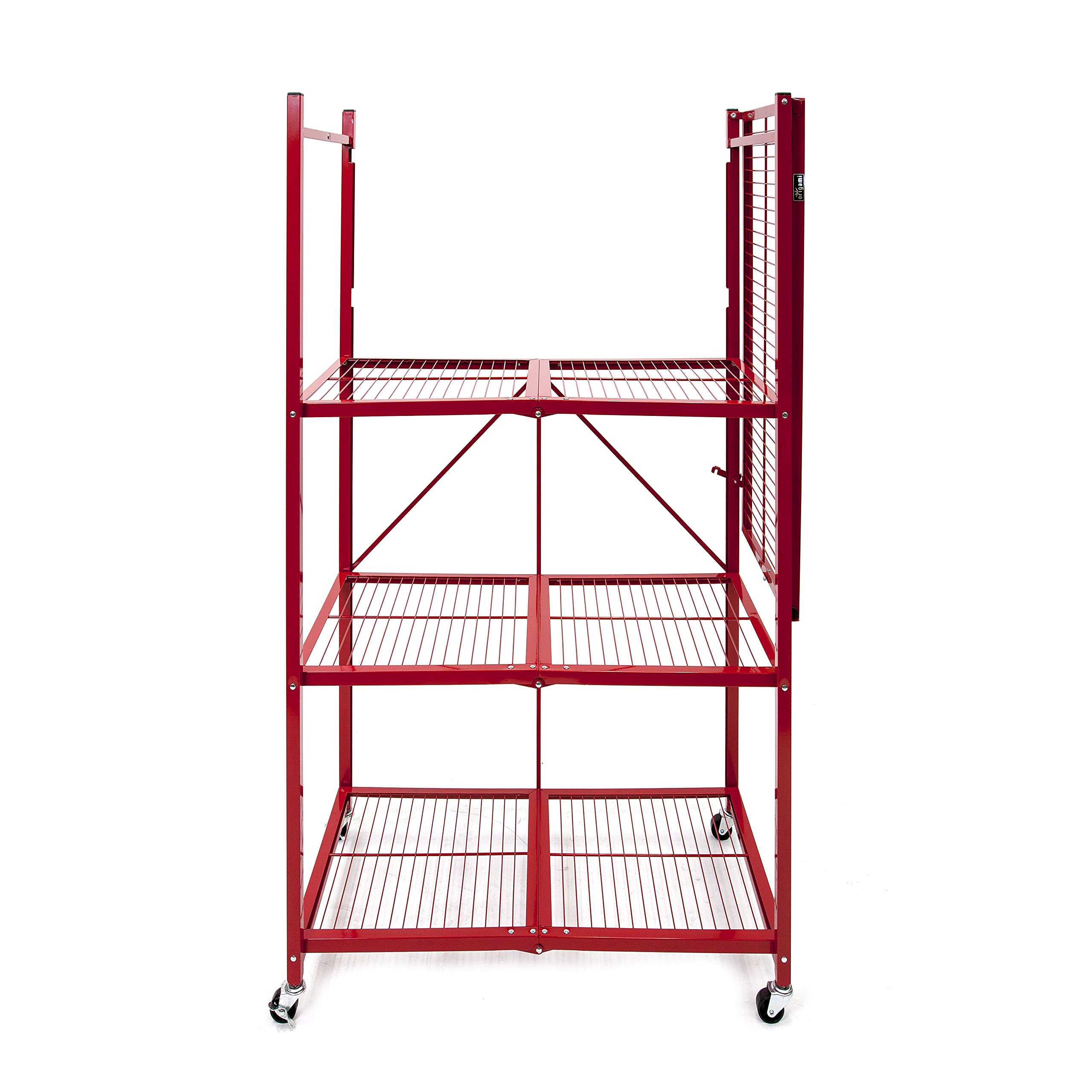 Origami R5 Foldable 4-Tier Heavy Duty Metal Garage Shelving with Wheels - 1000 lbs Capacity Storage Rack for Garage, Basement & Workshop Organization (Red) - Perfect for Storing Tools, Sports Equipment & Home Supplies