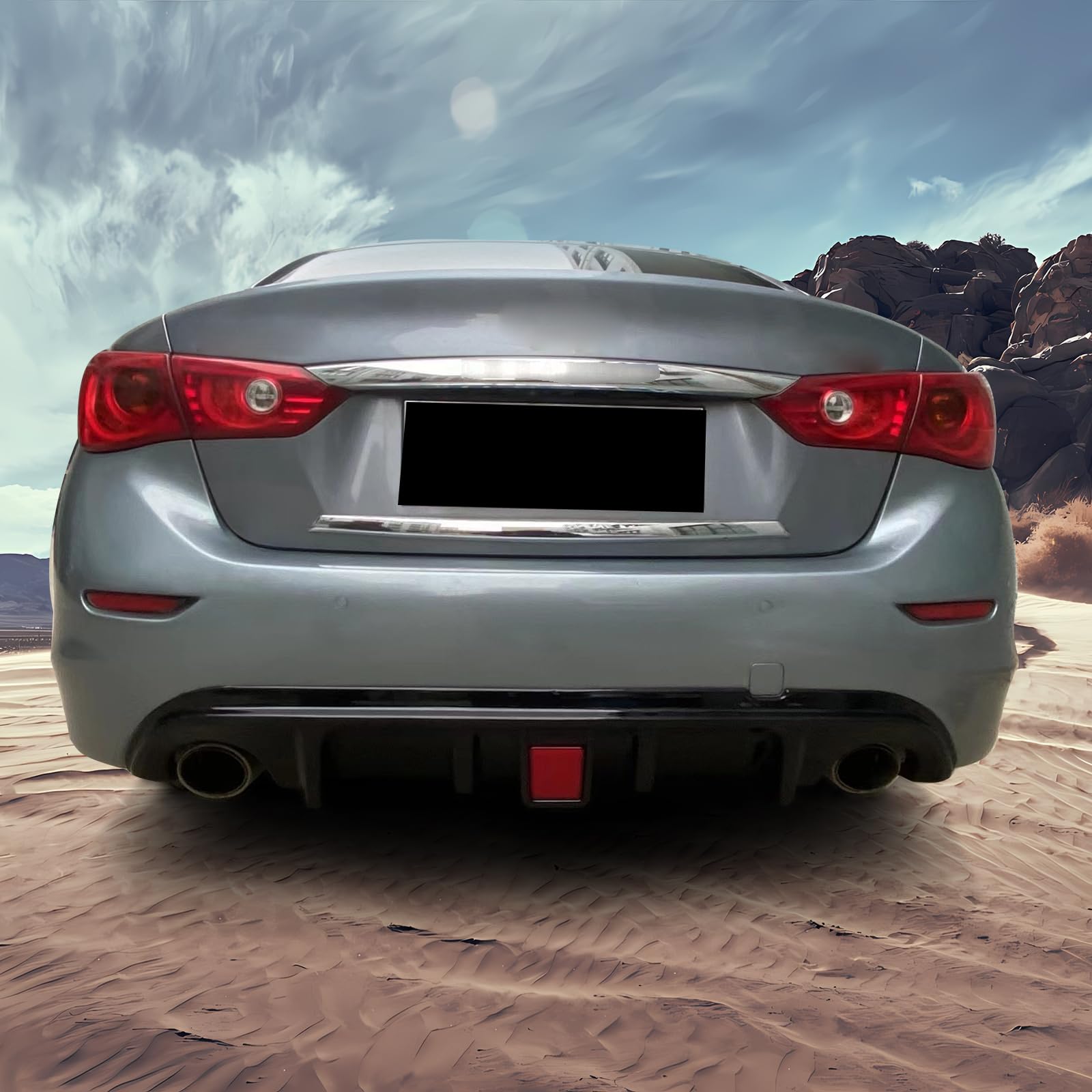 IKON MOTORSPORTS Rear Diffuser for 2014-2017 Infiniti Q50 | Gloss Black PP Bumper Lip Spoiler Splitter Kit with LED Brake Light | Aerodynamic Upgrade for Street & Track Performance