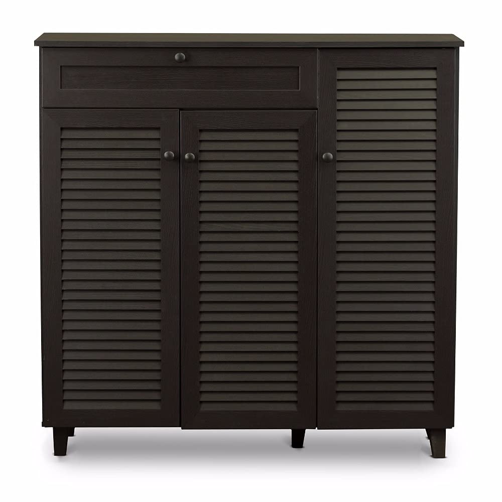 Baxton Studio Pocillo Wood Shoe Storage Cabinet - Brown Wooden Organizer for Entryway, Closet & Bedroom - Perfect for Storing Shoes, Boots & Accessories