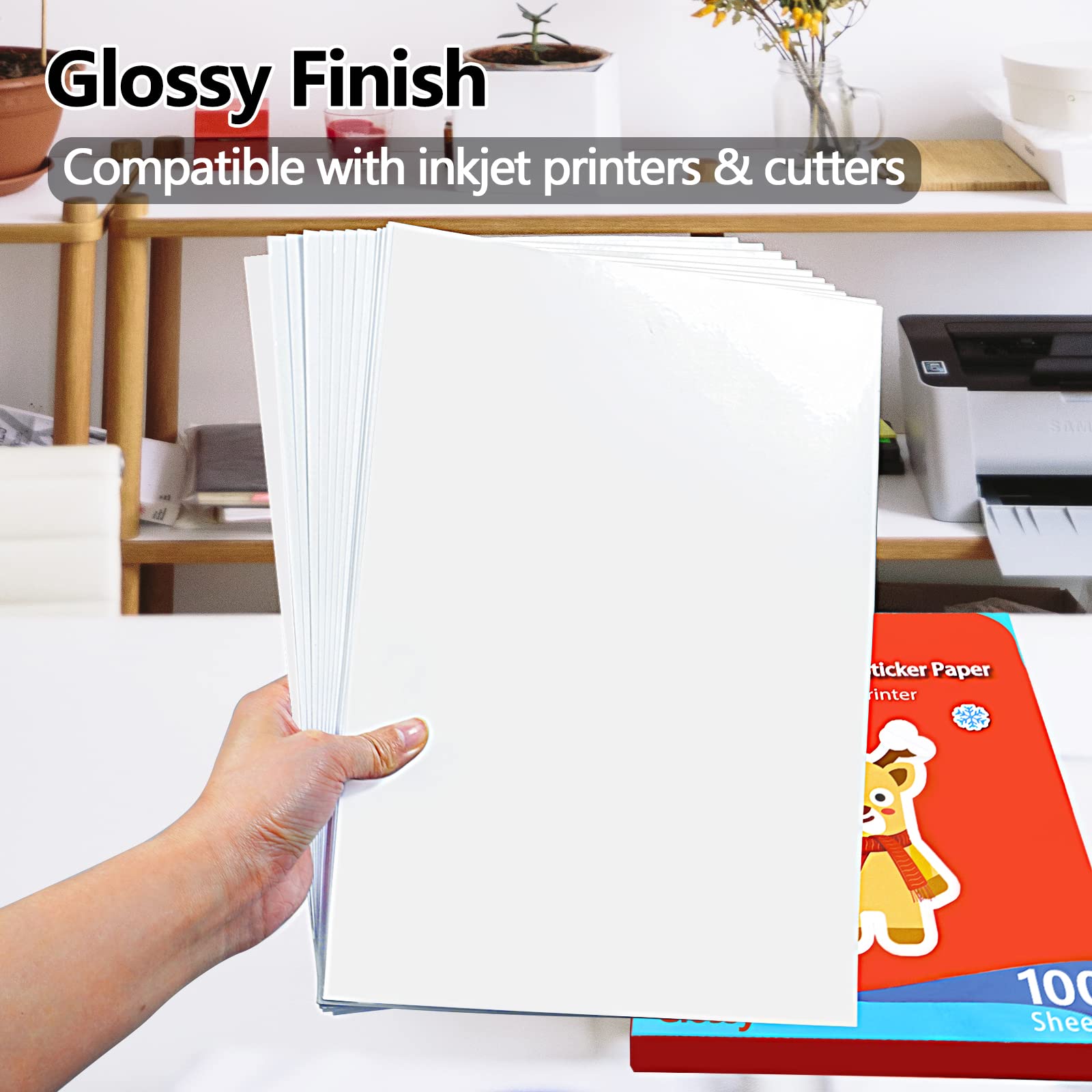 Printable Vinyl Sticker Paper - 100 Glossy & 100 Matte White Sheets (8.5x11 Inches) for Inkjet Printers - DIY Labels, Decals, Crafts & Scrapbooking