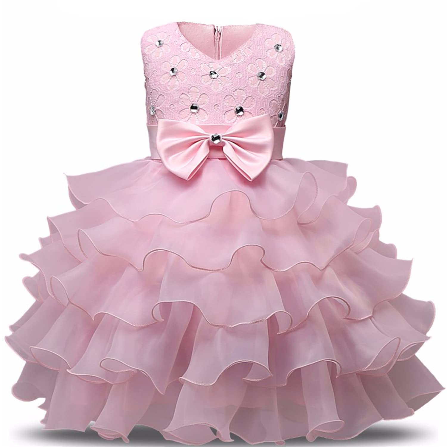 NNJXD Girls Ruffled Lace Party Dress for Weddings & Special Occasions - Perfect for Flower Girls, Birthday Parties & Formal Events