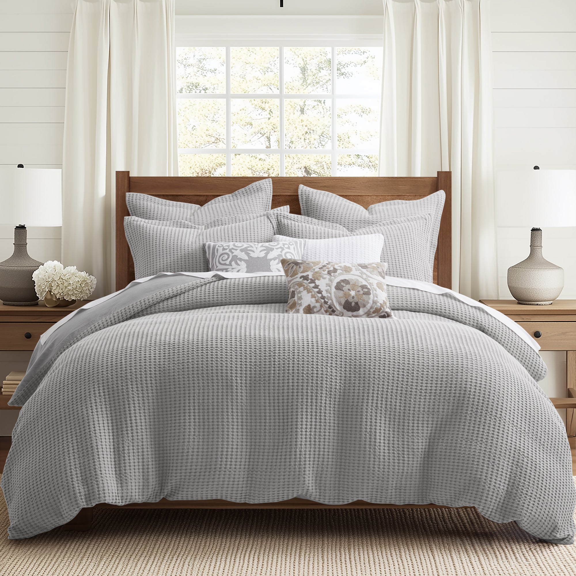 Mills Waffle Duvet Cover Set - Soft Textured Bedding for Cozy Comfort - Perfect for Master Bedroom, Guest Room & Dorm Decor