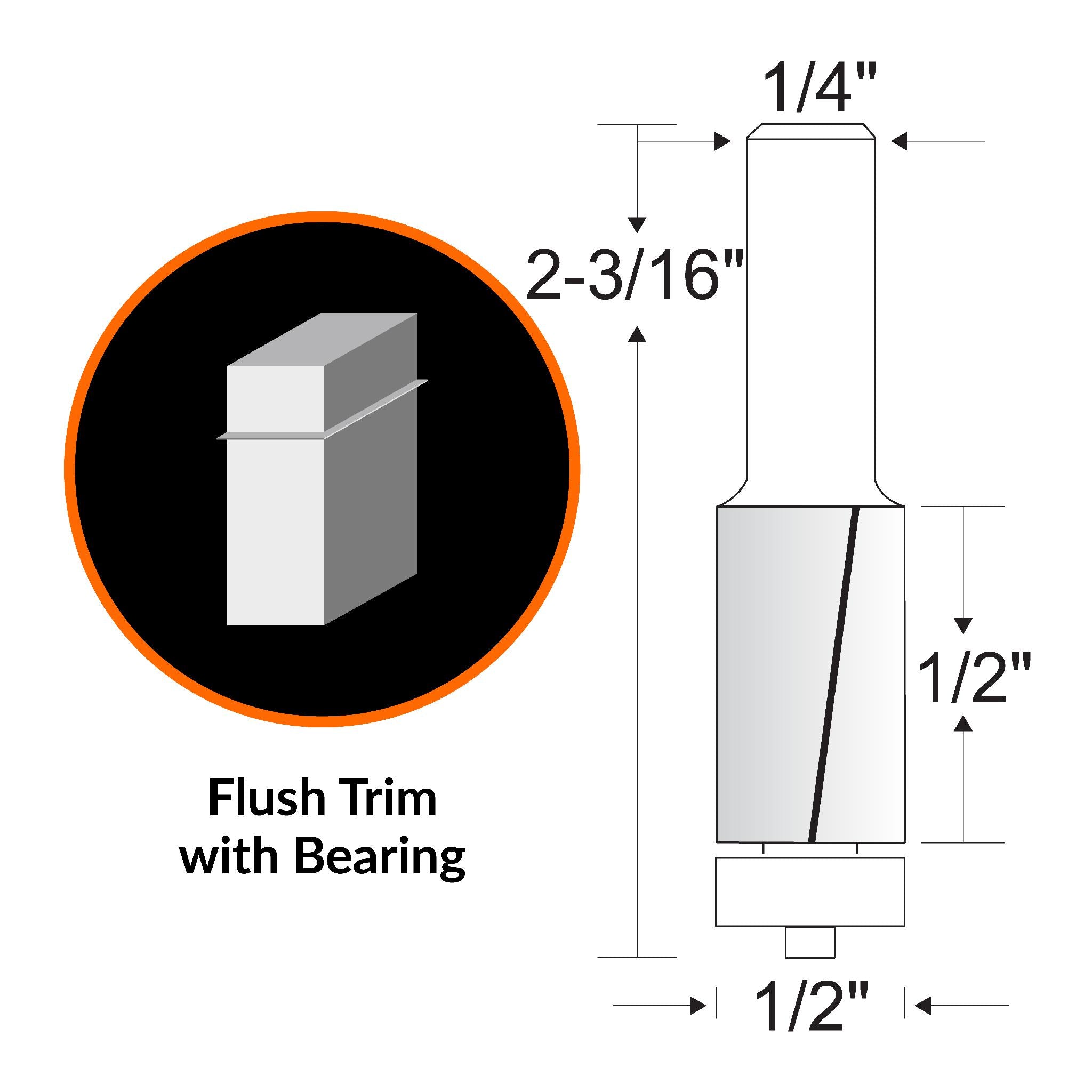 WEN RB403FT 1/2 Inch Flush Trim Carbide Tipped Router Bit with 1/4 Inch Shank - 1/2 Inch Cutting Length for Woodworking, Cabinet Making, and DIY Projects