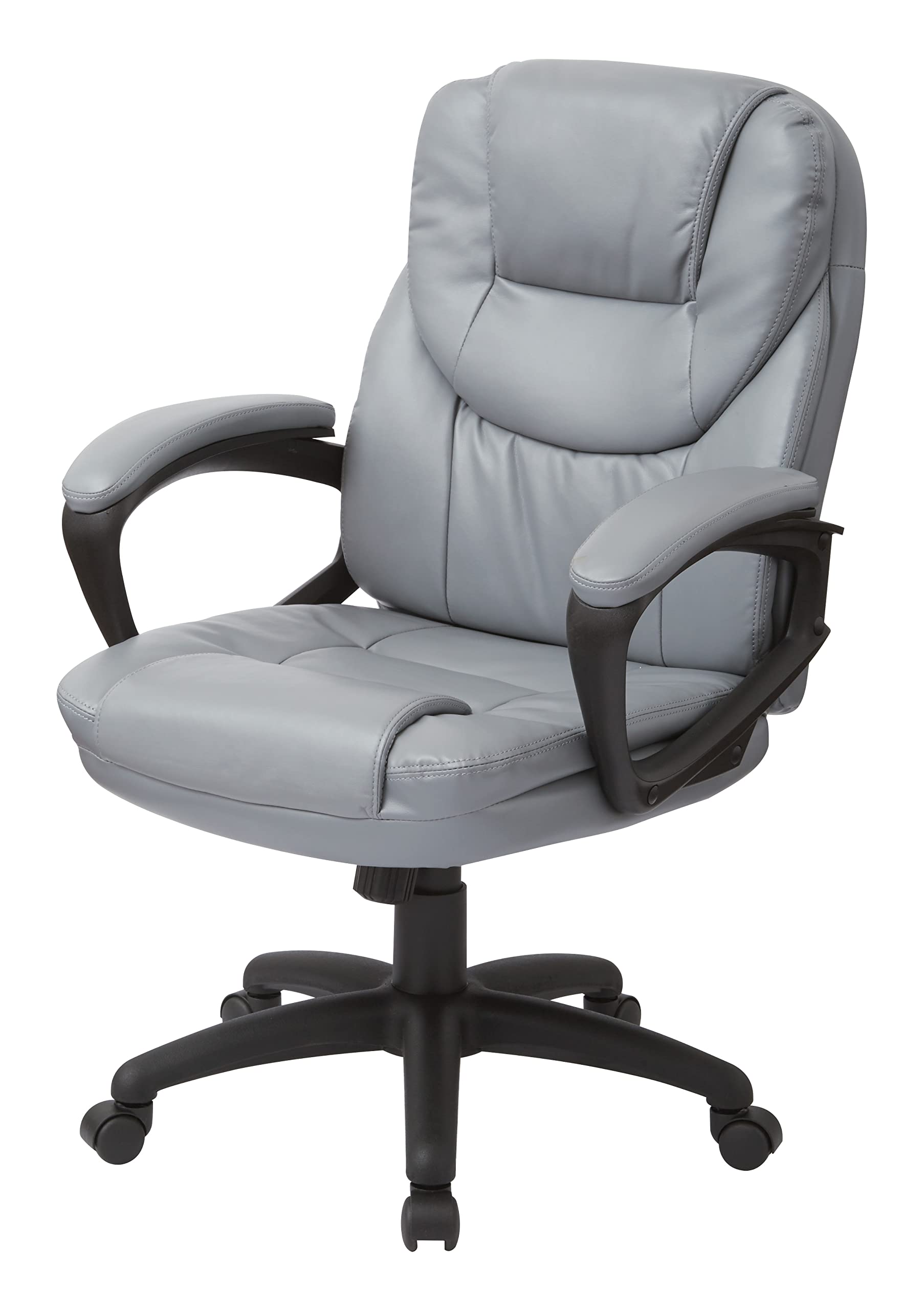 Office Star FL Series Faux Leather Adjustable Office Chair with Lumbar Support & Padded Arms - Ergonomic Executive Desk Chair for Home & Business Use - Charcoal Grey