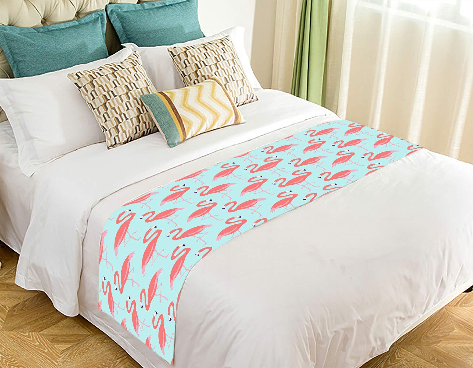 ECZJNT Flamingo Bird Pattern Bed Runner - Decorative Bed Scarf for Queen & King Size Beds - 20x95 Inch Tropical Home Decor - Perfect for Beach House, Boho Bedroom & Summer Bedding