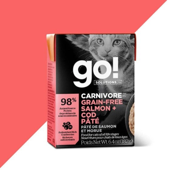 Go! Solutions Carnivore Grain-Free Salmon & Cod Pate Wet Cat Food - High Protein, Natural Ingredients for Adult Cats - Perfect for Picky Eaters & Sensitive Stomachs
