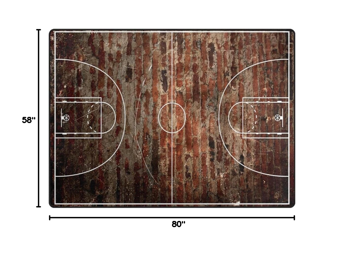 ALAZA 7' x 5' Basketball Court Design Grungy Brick Area Rug - Non-Slip Indoor Outdoor Rug for Living Room, Bedroom, Game Room | Perfect for Sports Fans & Home Decor