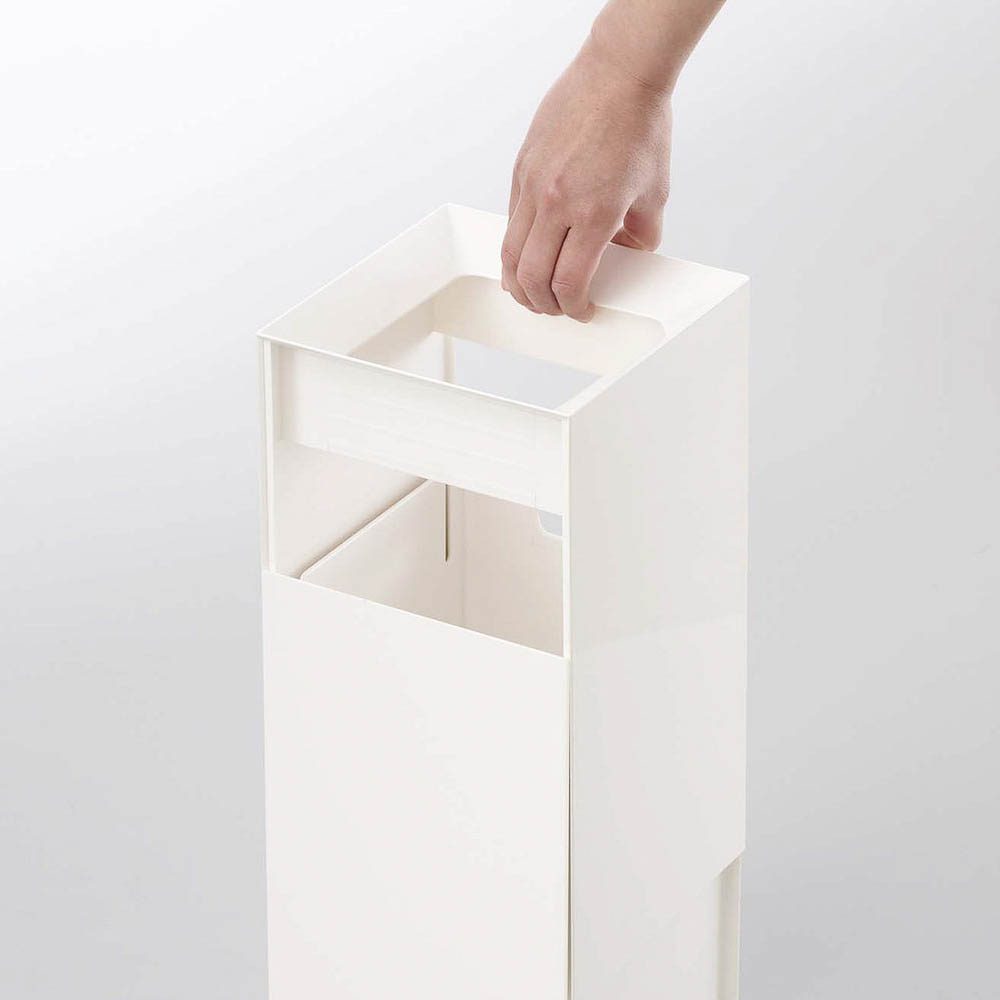 YAMAZAKI Tower Square Trash Can - 13 Inch Stainless Steel Small Waste Bin with Lid - Modern White Kitchen & Office Garbage Bin - Perfect for Bathroom, Bedroom, and Home Decor