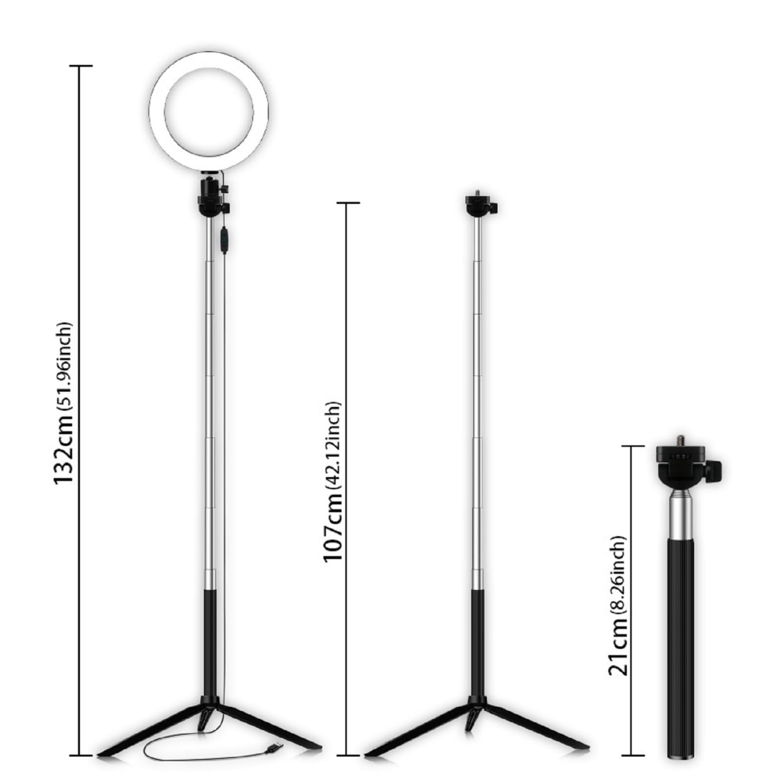 DAUZ 3-in-1 LED Ring Light with Adjustable Color Temperature, USB Powered Foldable Tripod & Selfie Stick - Perfect for Photography, Video Shooting, Vlogging, YouTube Live Streaming and TikTok Content Creation