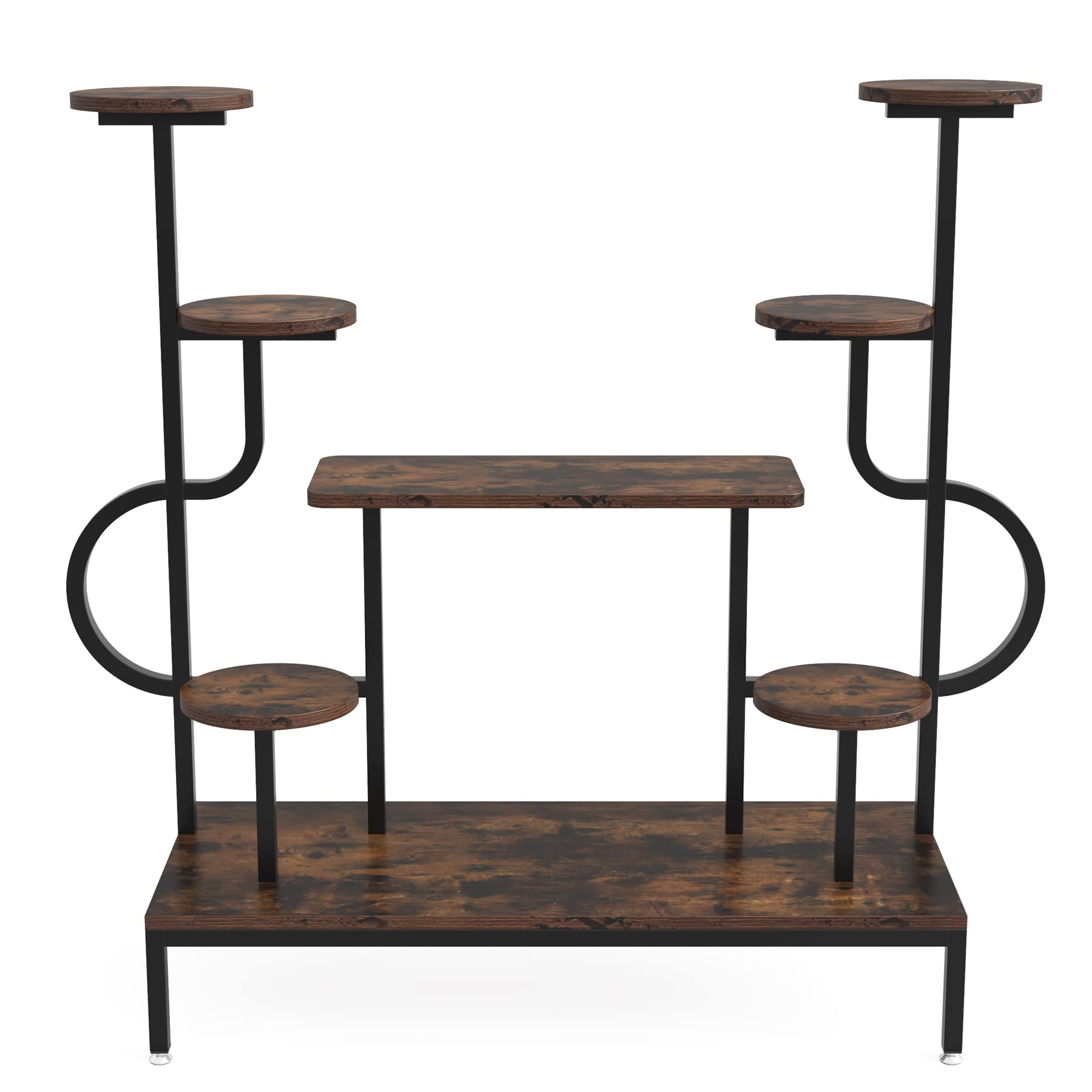 Tribesigns 8-Tier Metal Plant Stand - Tall Indoor/Outdoor Plant Shelf with Round & Square Boards for Multiple Plants - Rustic Brown & Black Flower Rack for Living Room, Patio, Balcony - Perfect for Home Decor, Garden Display & Small Space Organization