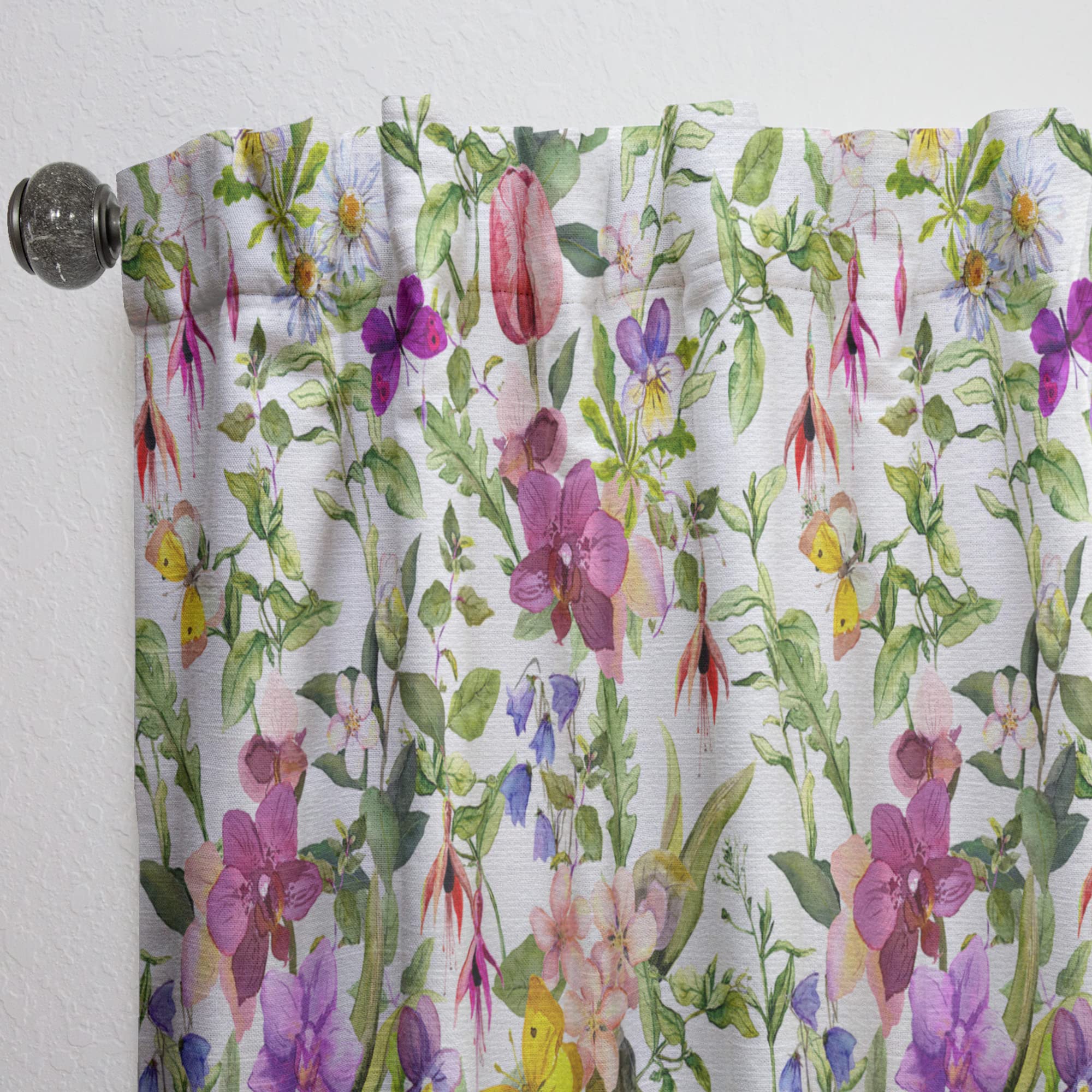 DesignQ Thermal Insulated Curtains - Purple Blossoming Orchids & Yellow Butterflies Pattern - 52x108 Inch Single Panel for Bedroom & Living Room - Energy Saving, Blackout Drapes for Home Decor & Privacy
