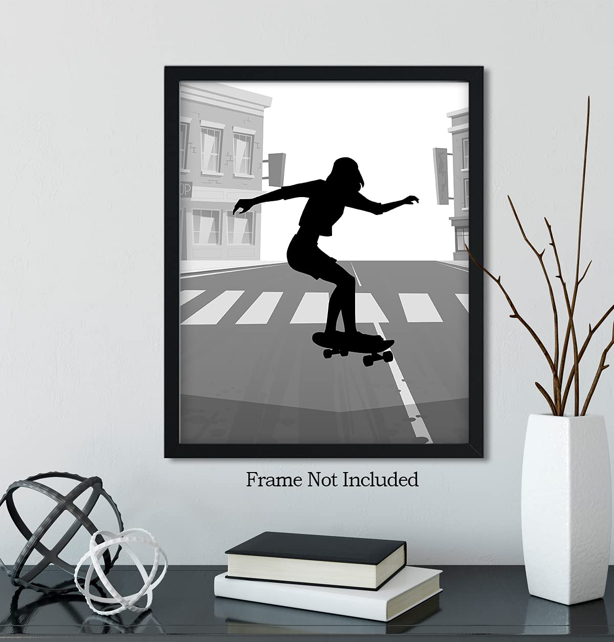 Skateboard Wall Art - Urban Skater Room Decor for Girls - Female Skateboarder Silhouette Print - 11x14 Unframed Poster - Perfect for Bedroom, Dorm & Skateboard Fan Gifts