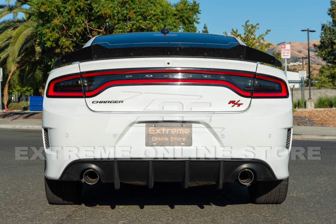 2015-Present Dodge Charger SRT Rear Bumper Diffuser - ABS Matte Black Dual Exhaust Tips | Factory Style Replacement | Perfect for Car Upgrades & Performance Enhancement