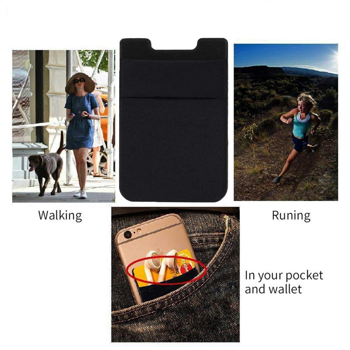 2 Pack Adhesive Phone Pocket - Stick On Card Wallet for iPhone & Android - Secure Credit Card & ID Holder with Strong Sticker - Perfect for Gym, Travel & Everyday Use (Black & Purple)