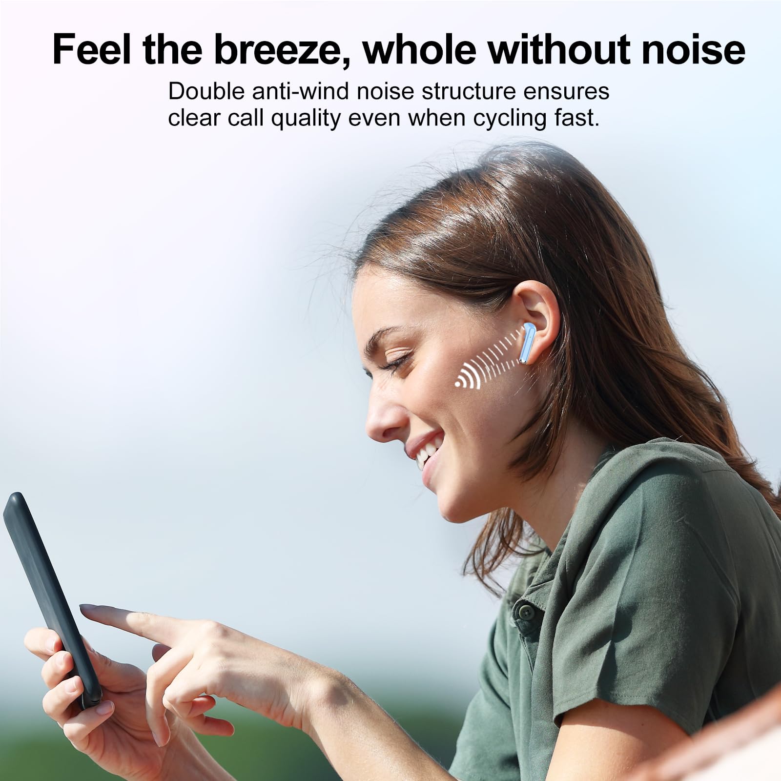Jesebang Wireless Earbuds Bluetooth 5.3 Headphones with ENC Mic, 30H Playtime & IP7 Waterproof, Dual LED Display Stereo Earphones for Gym, Running, Workout & Travel - Blue