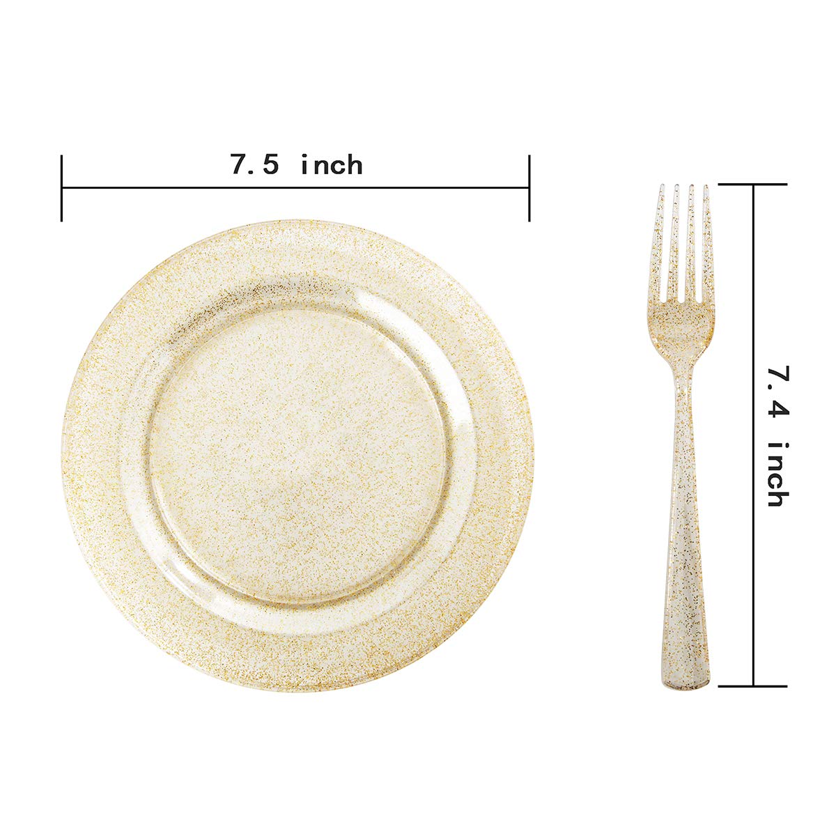72-Piece Gold Glitter Plastic Dessert Plates & Forks Set - 7.5