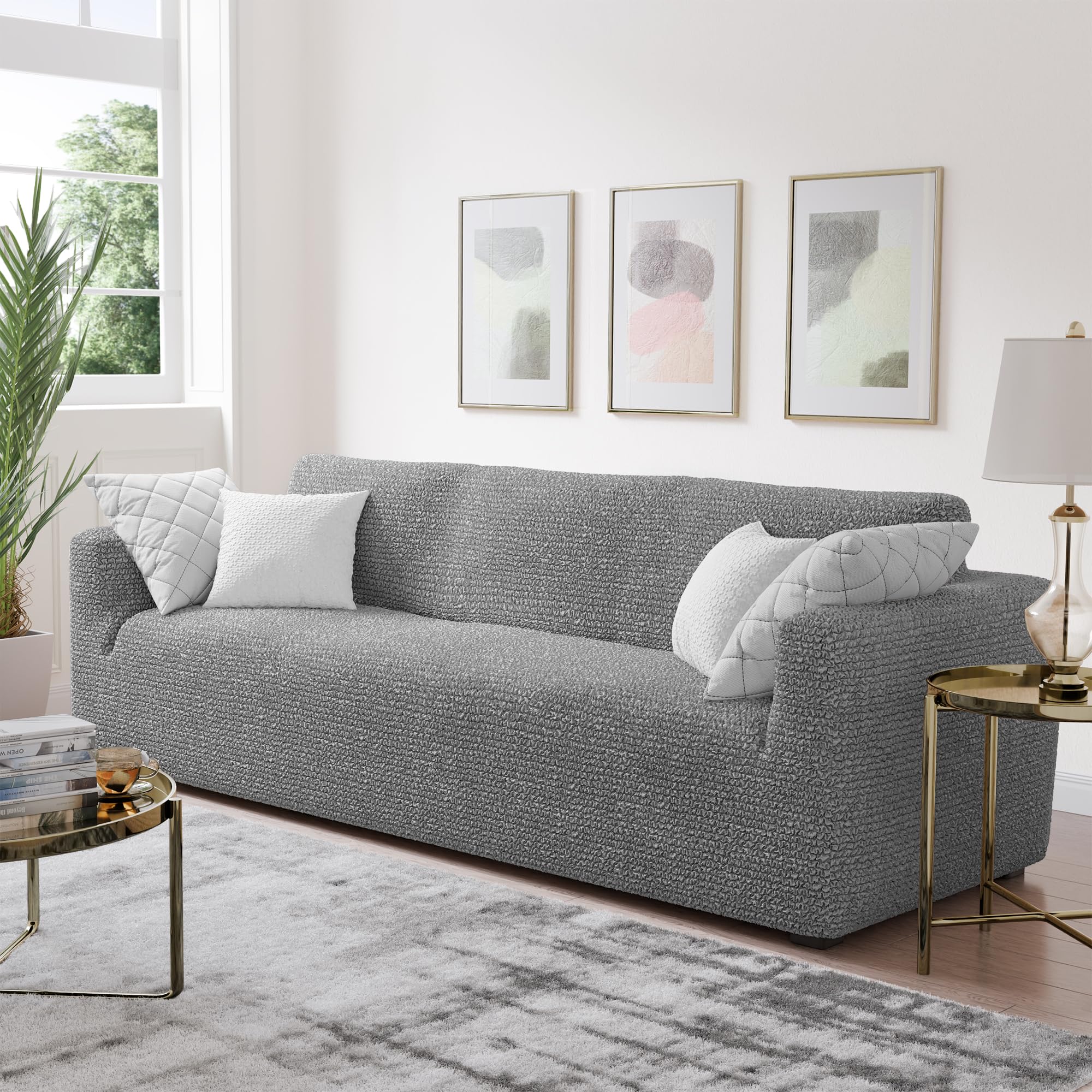 PAULATO BY GA.I.CO. Stretch Sofa Slipcover - 1-Piece Washable Couch Cover with Soft Microfiber Fabric - Form-Fitting Pet-Friendly Furniture Protector in Ash Gray | Perfect for Living Room, Family Room & Pet Owners