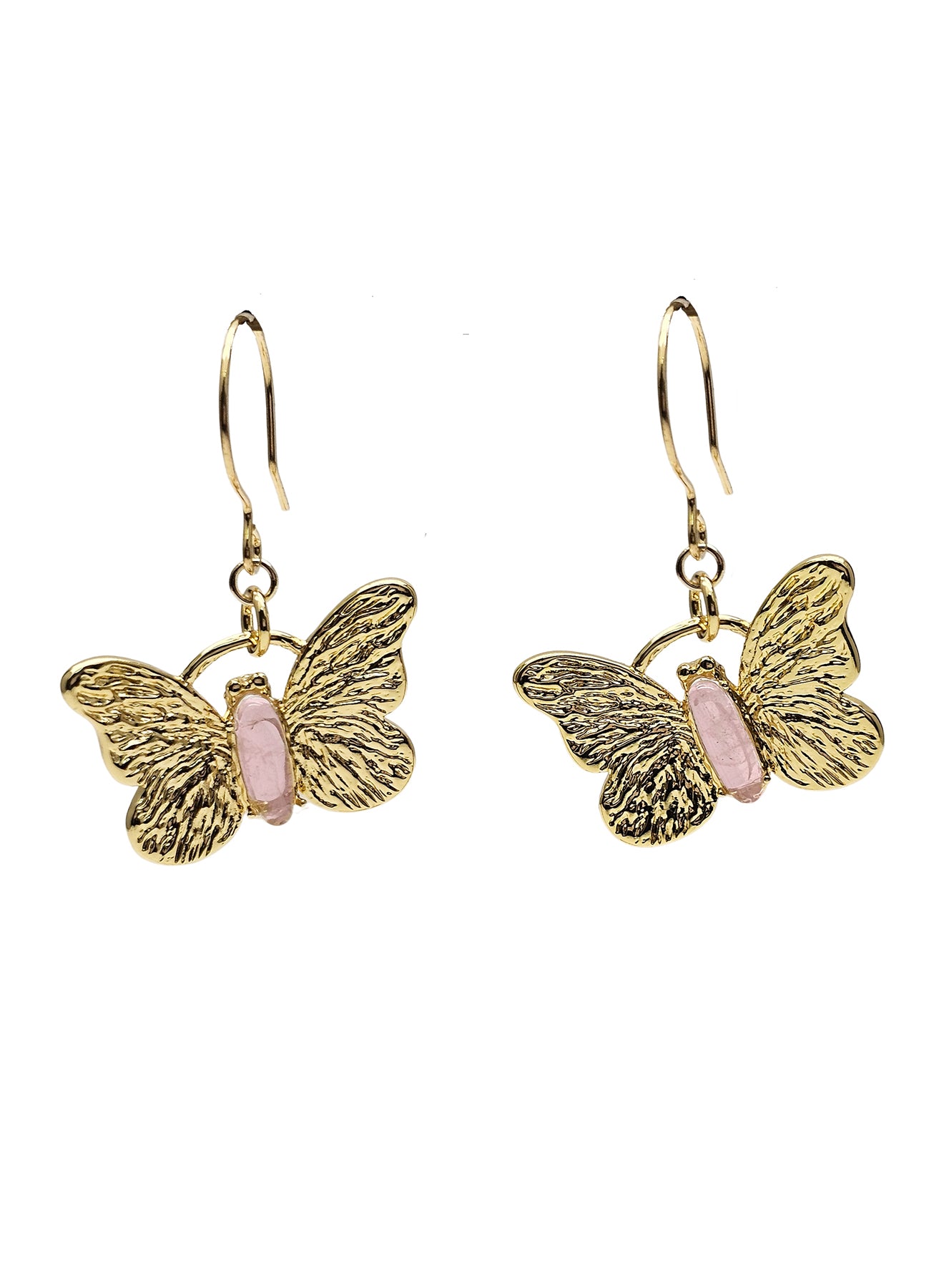 Rose Quartz Gold Butterfly Earrings for Women - Elegant Dainty Jewelry Gift for Valentine's Day, Birthday & Special Occasions