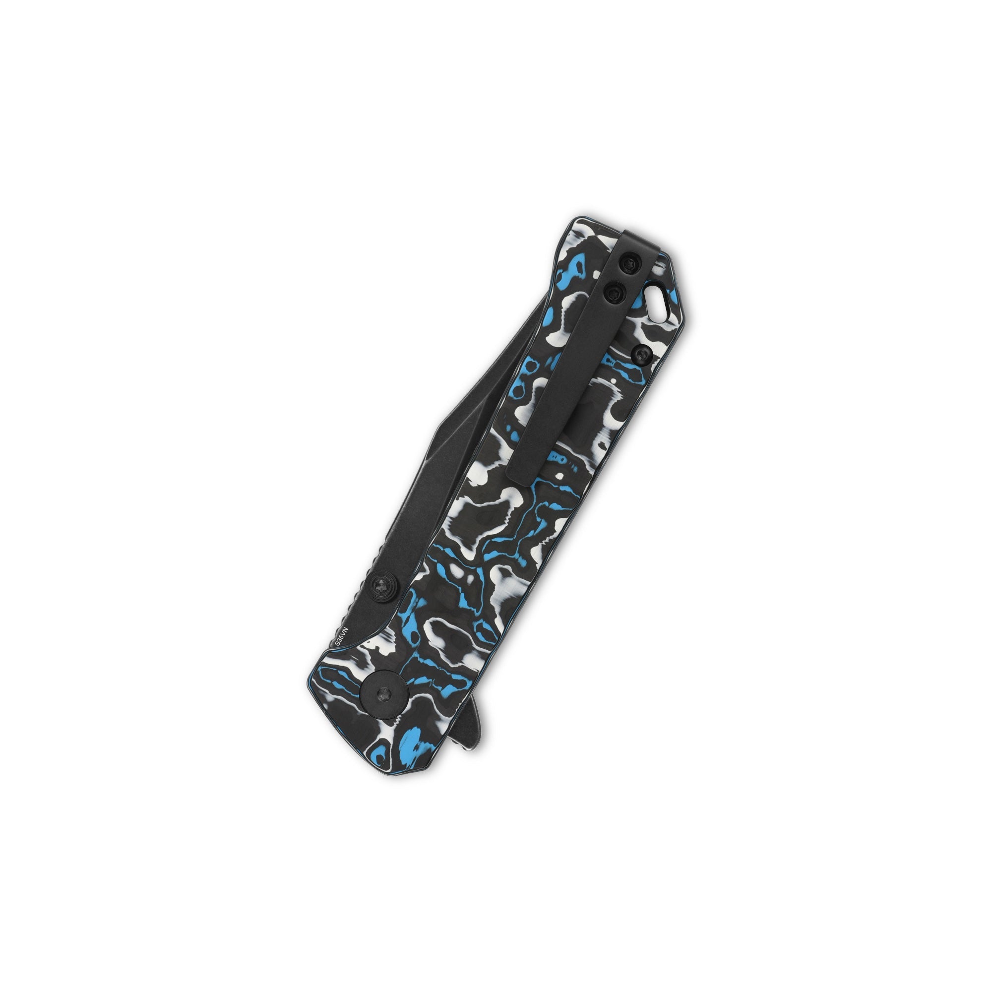 QSP Grebe Button Lock Pocket Knife - S35VN Steel Blade, Blue Camo Carbon Fiber Handle - EDC, Outdoor, Camping & Everyday Carry Knife