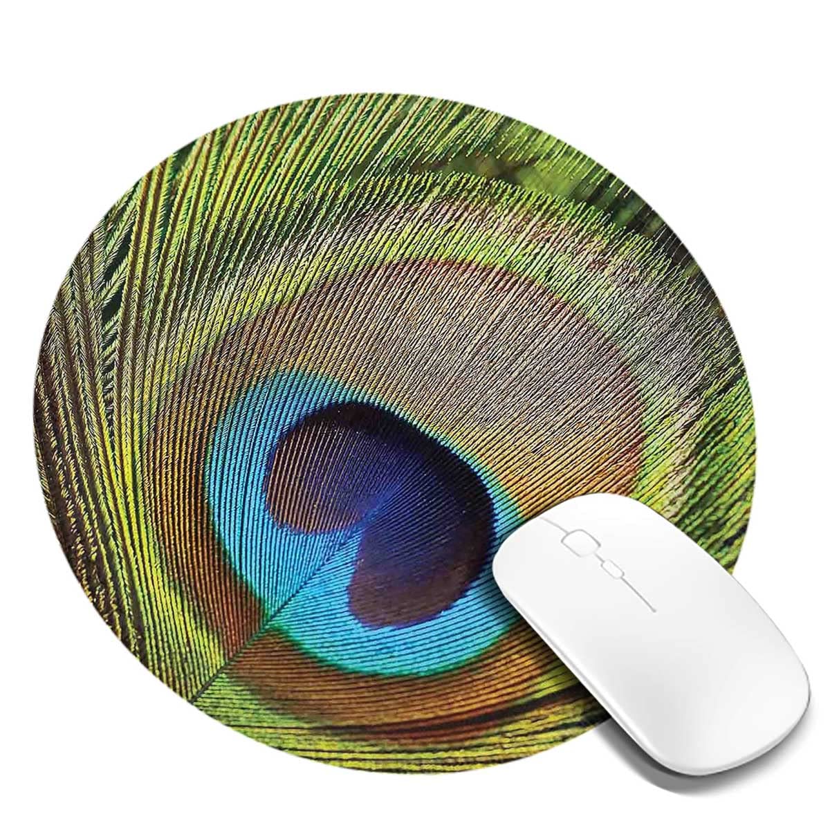 Premium Round Gaming Mouse Pad Set - 2PCS Non-Slip Rubber Base Waterproof Mouse Mats for Office, Home & Travel (7.9×7.9×0.12 inches) - Peacock Feather Teal Design - Perfect for PC, Laptop & Gaming Setup