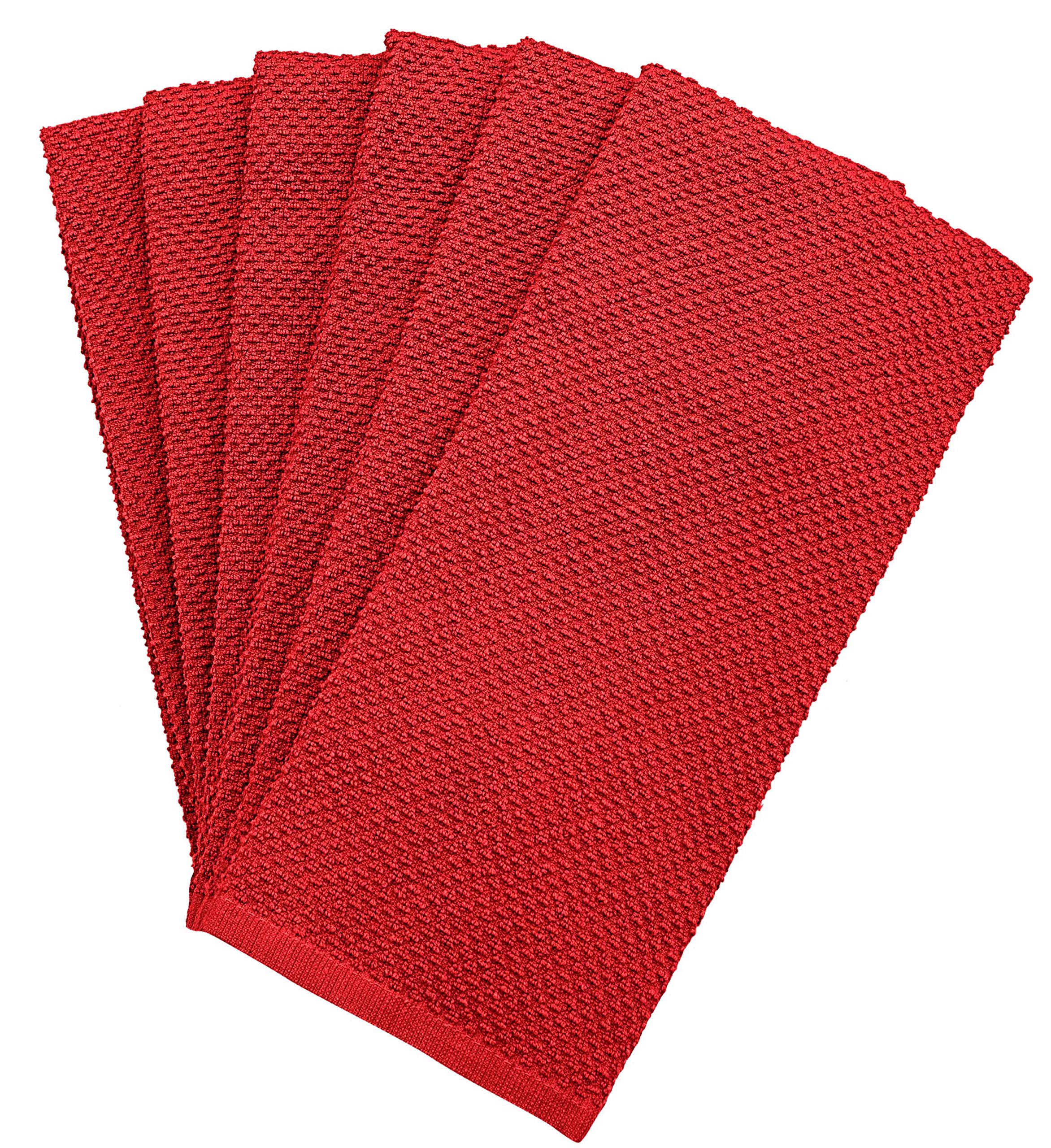 Premium Cotton Kitchen Towels Set of 6 - Extra Large 16x26 Inches, 430 GSM Super Absorbent Dish Towels with Hanging Loop - Popcorn Pattern in Red - Perfect for Cooking, Baking, Dish Drying & Kitchen Decor