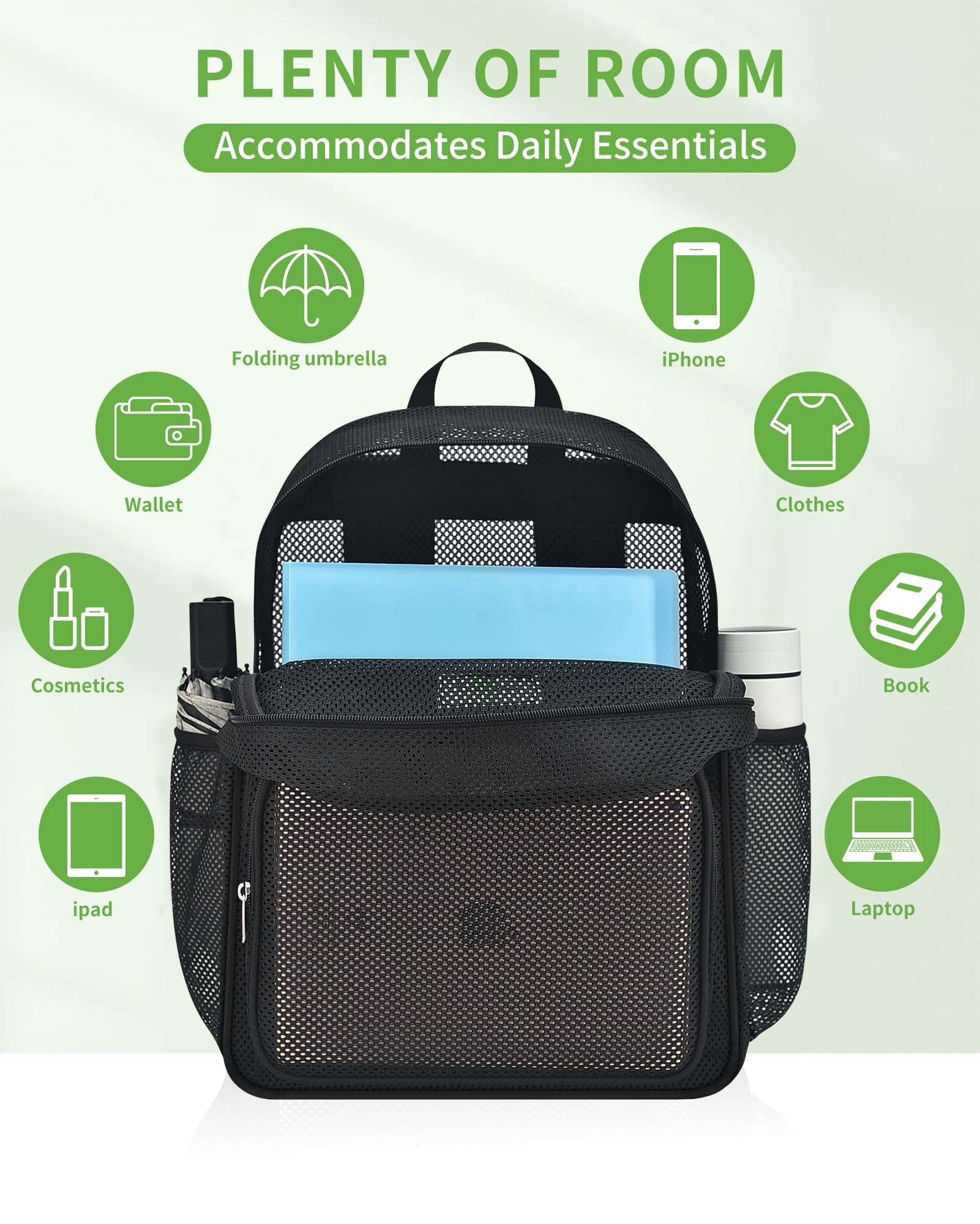 MAY TREE Heavy Duty Mesh Backpack for School, Beach, Swimming & Outdoor Activities - Durable Mesh Bookbag with Reinforced Material - Perfect for Gym, Travel & Daily Commute