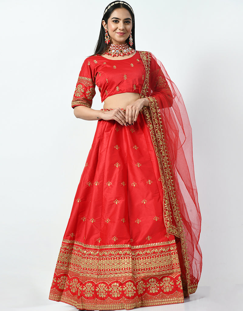 Carmine Pink Malay Satin Silk Lehenga Choli - Elegant Indian Bridal Wear for Weddings & Festivals (Perfect for Sangeet, Mehendi & Reception Ceremonies)
