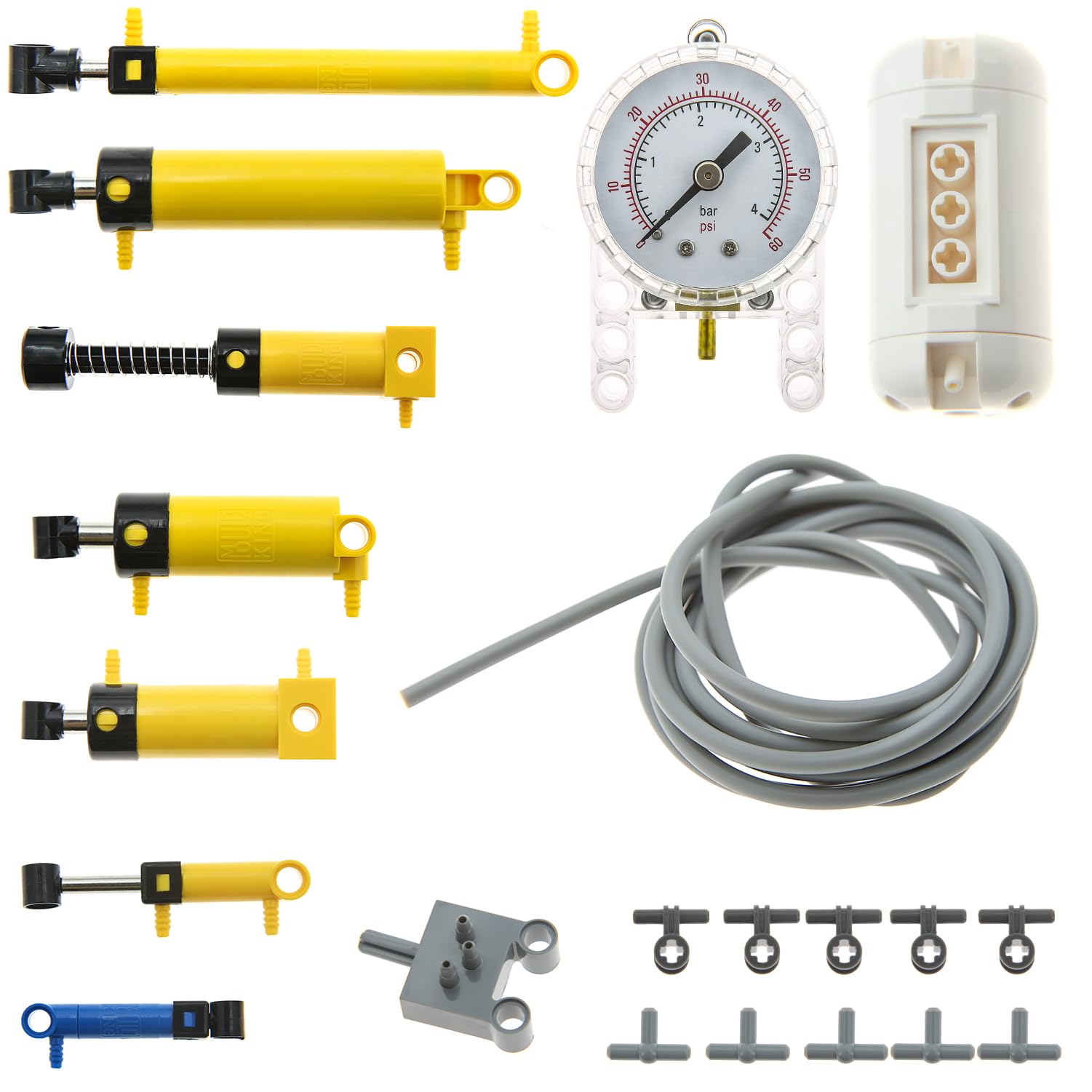 21pcs Lego-Compatible Pneumatic Technic Parts Kit - Air Pump, Cylinders, Pressure Rod, Switch, Piston Hose & Linear Actuator for MOC Building & STEM Education Projects