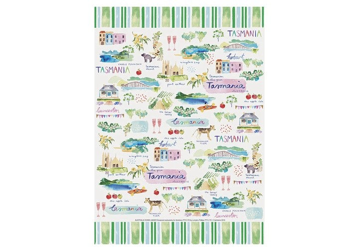 Premium Ashdene Cotton Tea Towel 70cm x 50cm - Soft & Absorbent Kitchen Towel for Drying Dishes, Glassware & Countertops | Tasmania Inspired Design