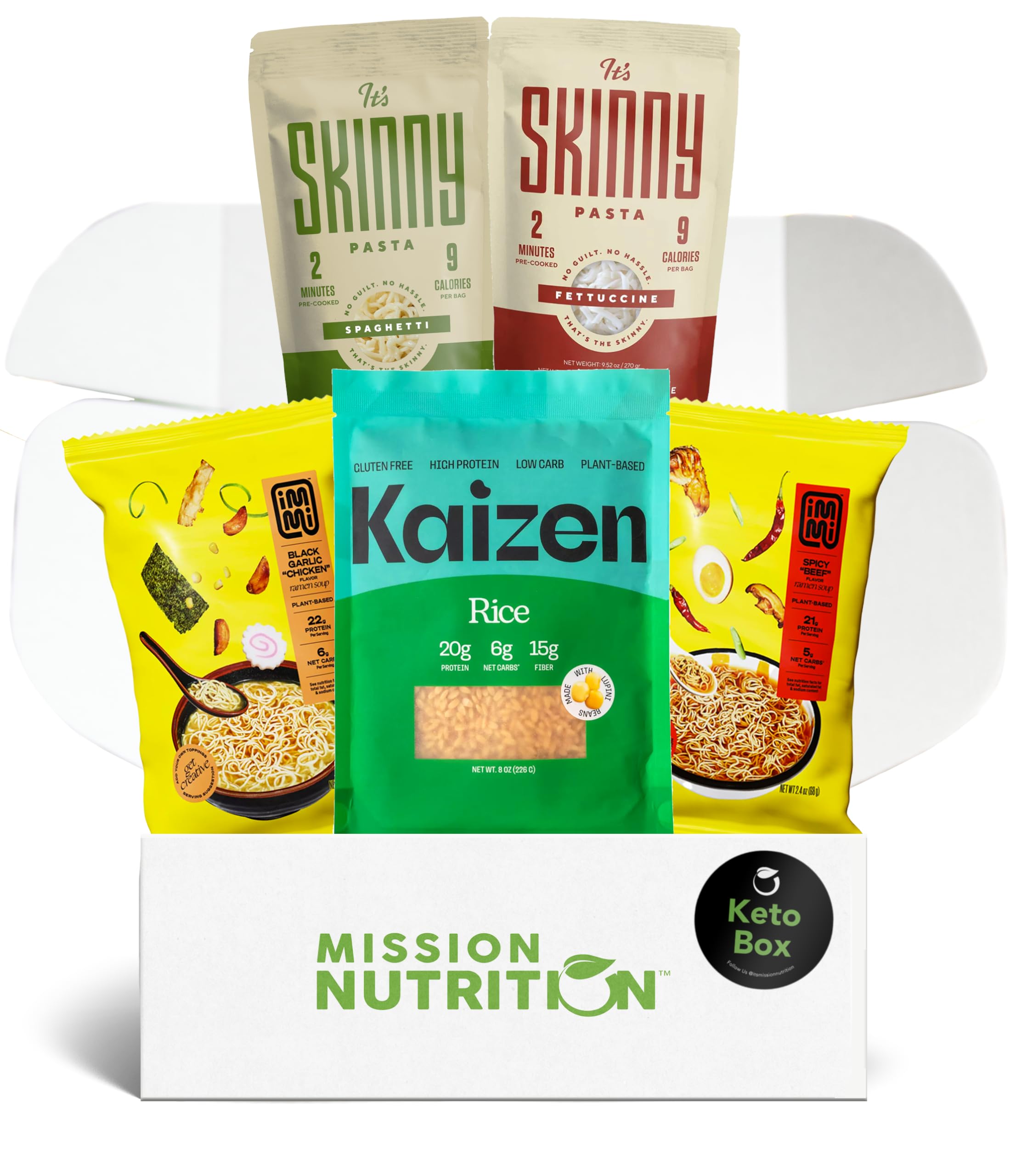 Immi Ramen Noodles, Kaizen Rice & Skinny Pasta - Plant-Based High Protein Low Carb Keto Pasta Variety Pack | Perfect for Keto Diet, Weight Loss & Healthy Meal Prep