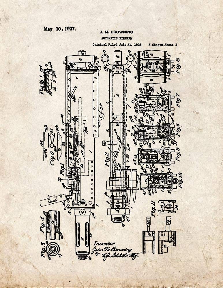 Vintage M2 Browning Machine Gun .50 BMG Patent Print - 5