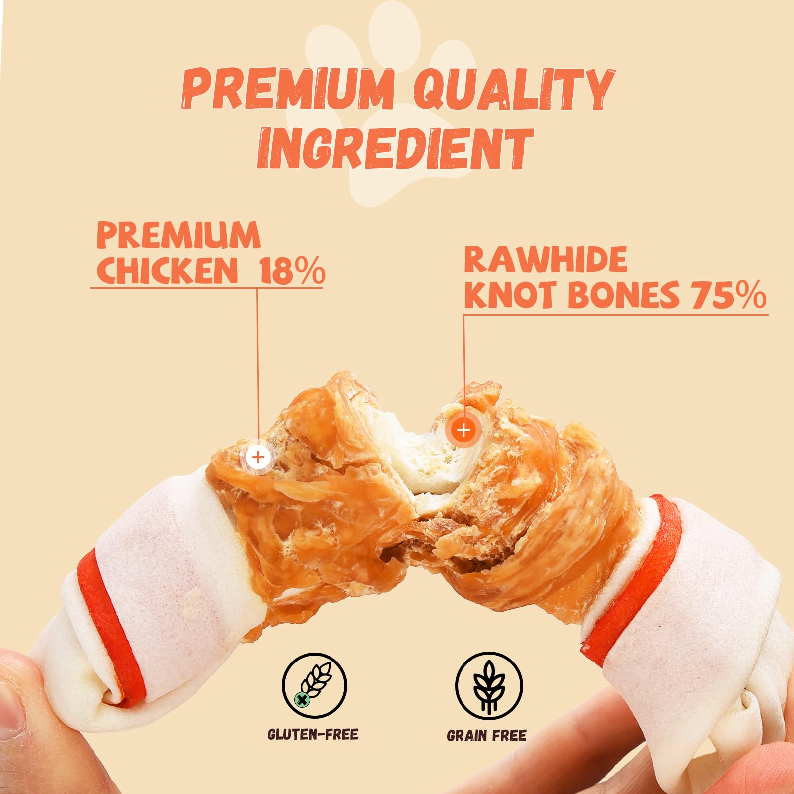 Large Dog Chew Bones - Rawhide with Taurine for Teeth Cleaning | 5-Pack for Medium/Large Breeds | Long-Lasting Dental Treats