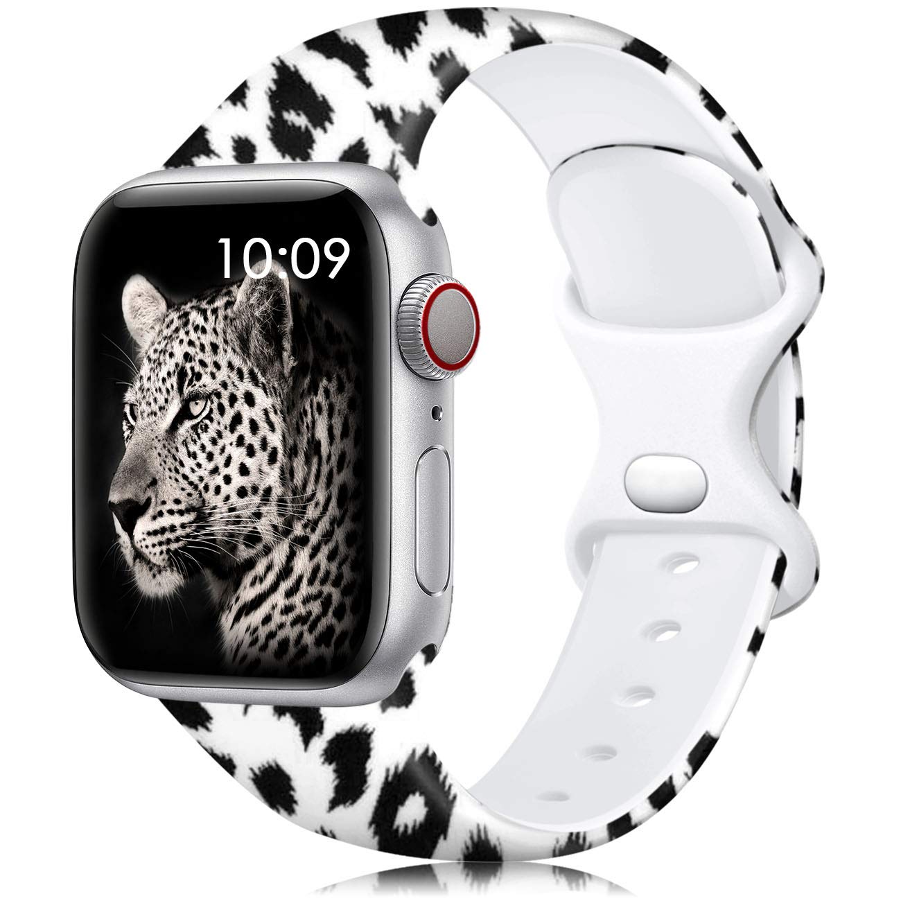 Lerobo Leopard Print Silicone Replacement Band Compatible with Apple Watch 40mm 38mm 41mm - Floral Pattern Strap for iWatch SE/Series 8/7/6/5/4/3/2/1 - Adjustable Sport Band for Women & Men (Black Leopard S/M) - Perfect for Gym, Workout & Everyday Wear