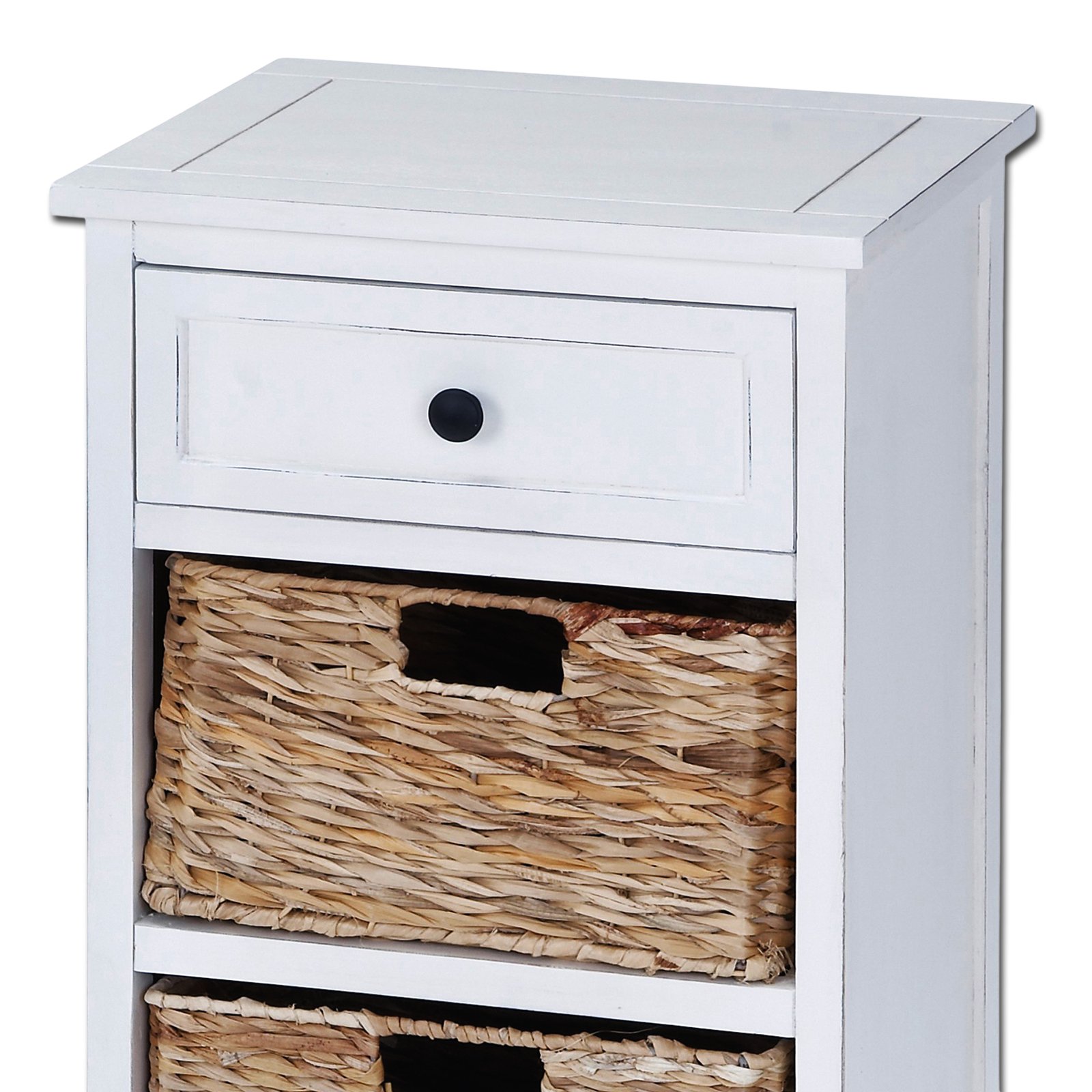 Urban Designs Malibu 3-Drawer Nightstand with Wicker Baskets - White Wooden Bedside Table for Bedroom Storage & Organization - Perfect for Small Spaces, Guest Rooms & Apartment Living