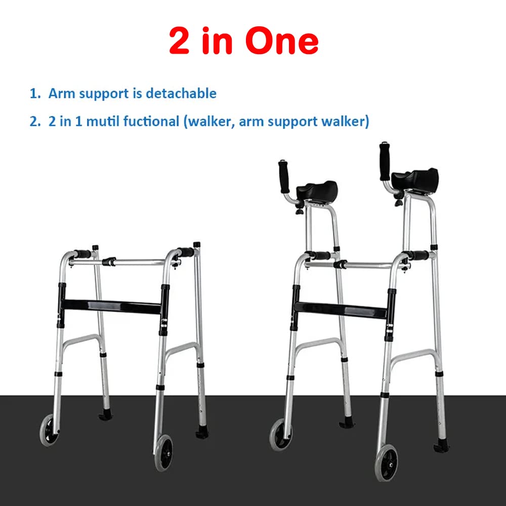 Adjustable Height Rolling Walker with Seat & Armrest Pads - Comfortable Cushion, 4 Wheels for Seniors & Mobility Assistance - Ideal for Indoor/Outdoor Use, Recovery & Daily Support