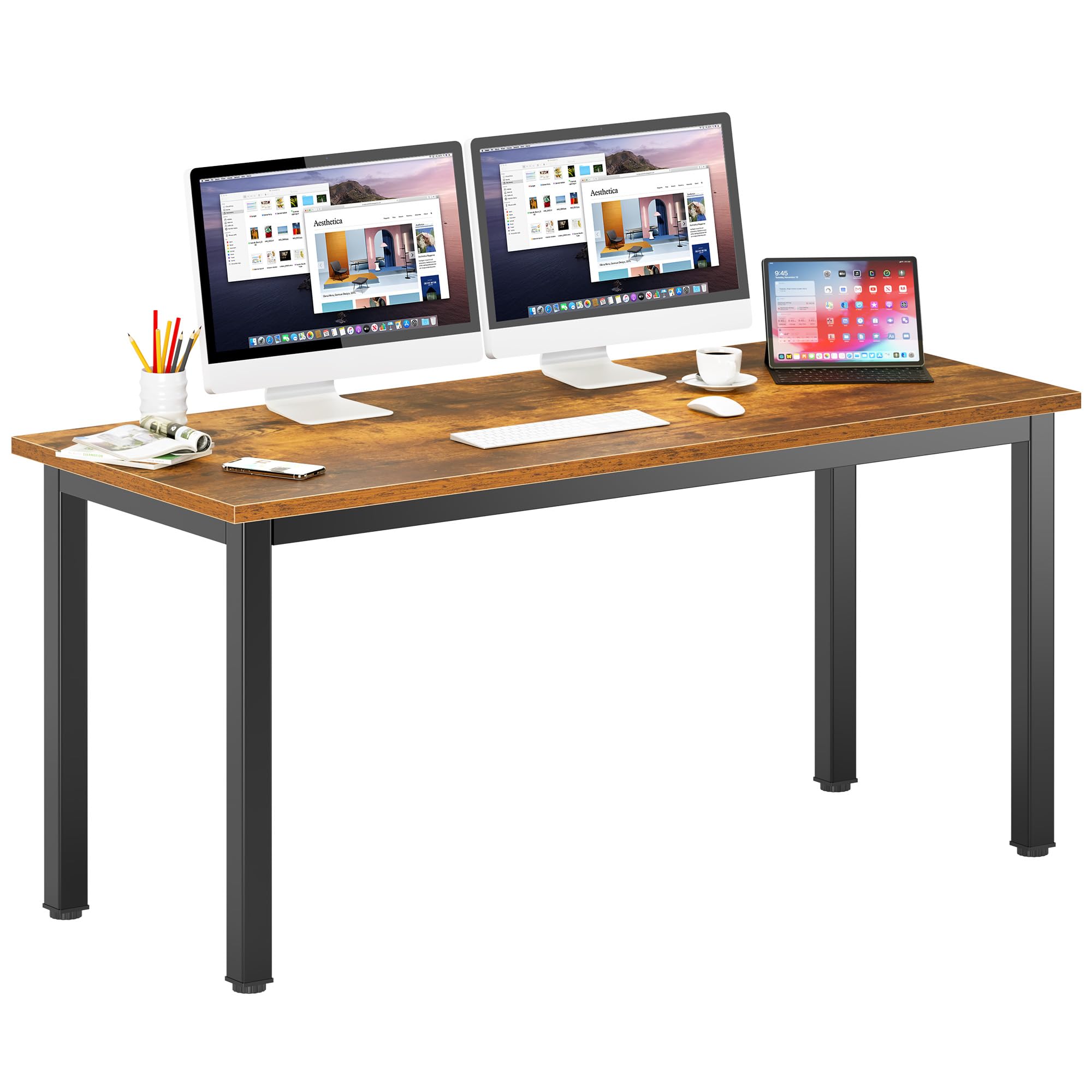 DlandHome 63 Inch Retro Computer Desk - Home Office Desk, Writing Desk, Study Table, Gaming Desk, Workstation for Small Spaces - Perfect for Home Office, Gaming Setup & Study Room